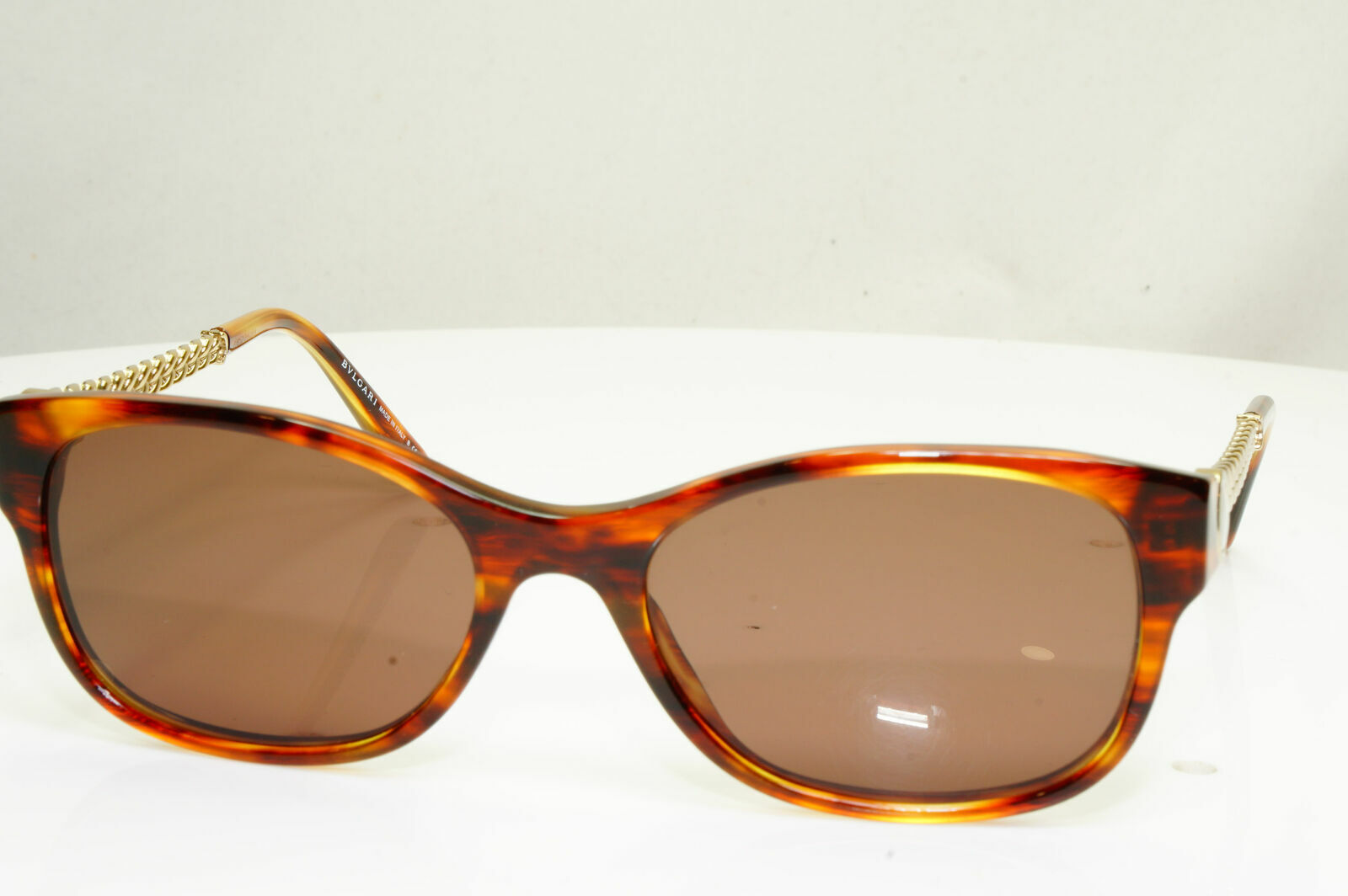 Bvlgari Gold Pearl Sunglasses Brown Rectangle Chain Womens 4081 816 30416