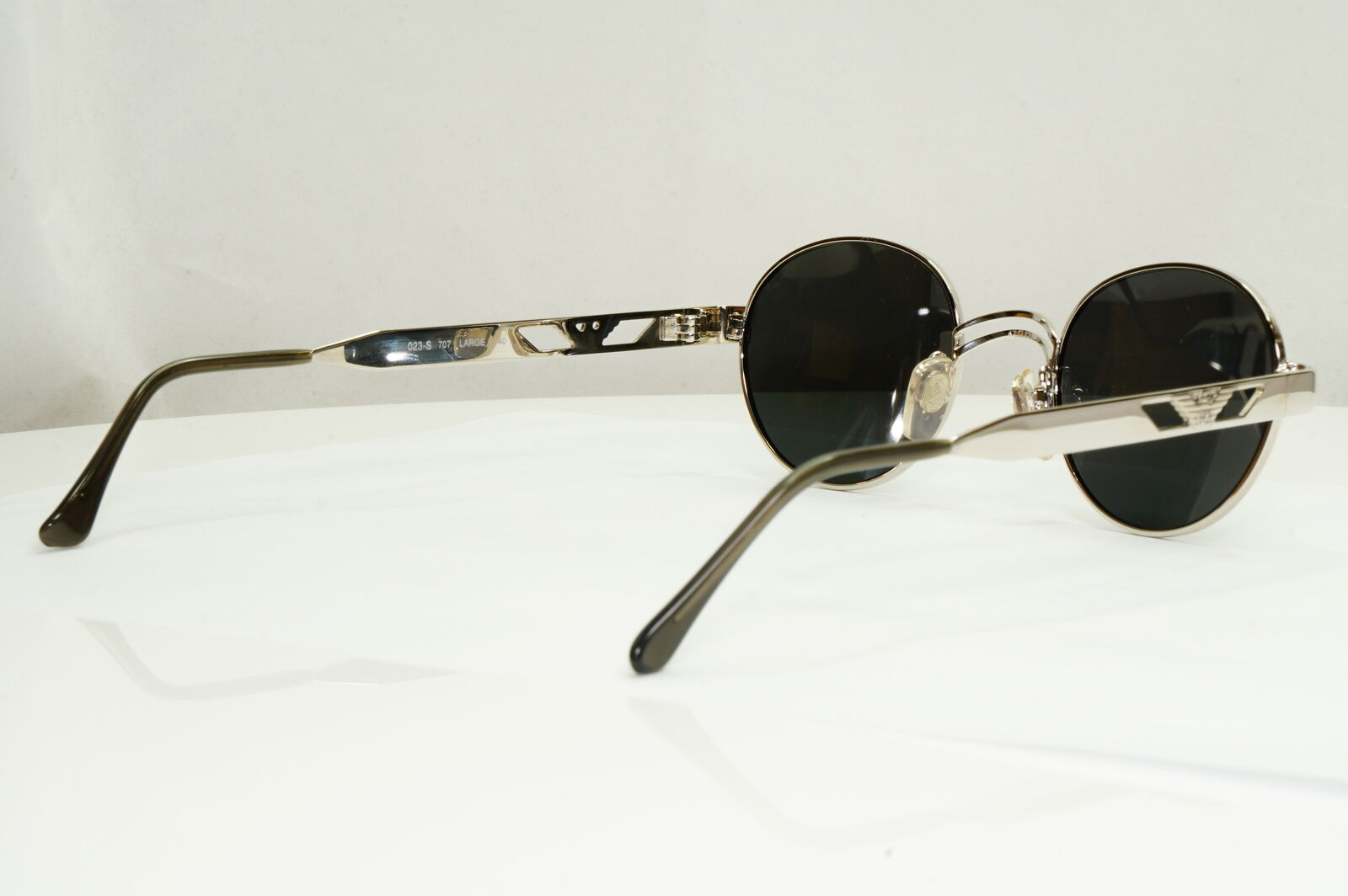 Emporio Armani Sunglasses 1997 Vintage Silver Round Black Eagle Metal 023-S 707