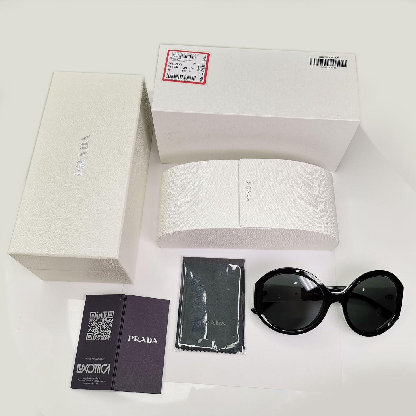 Prada Black Oversized Sunglasses White Round Milano SPR 22X PR22XS YC4-5S0