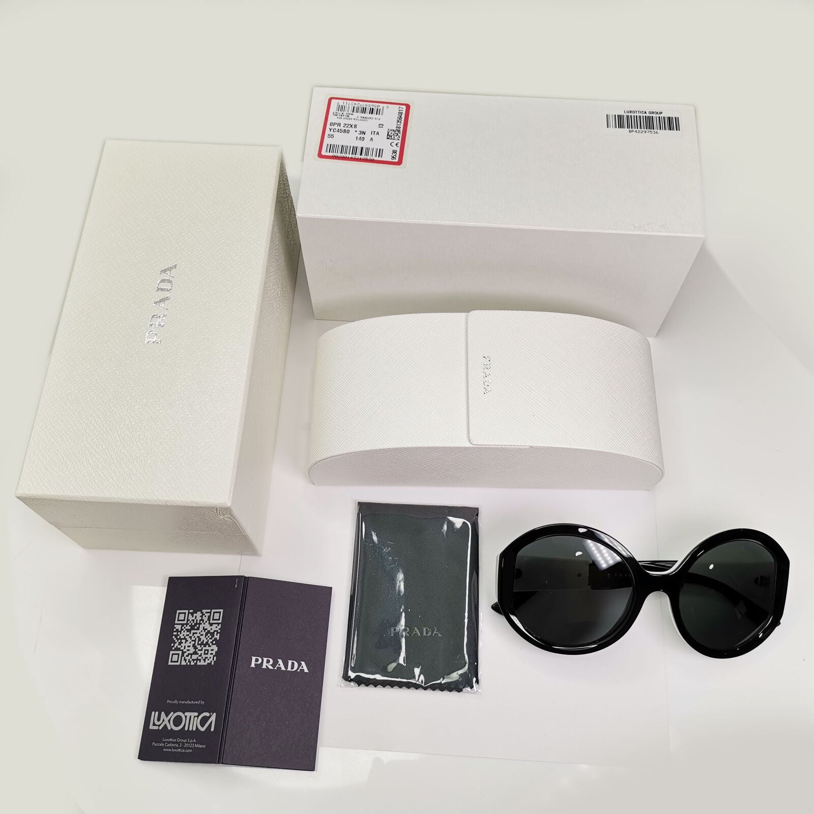 Prada Black Oversized Sunglasses White Round Milano SPR 22X PR22XS YC4-5S0
