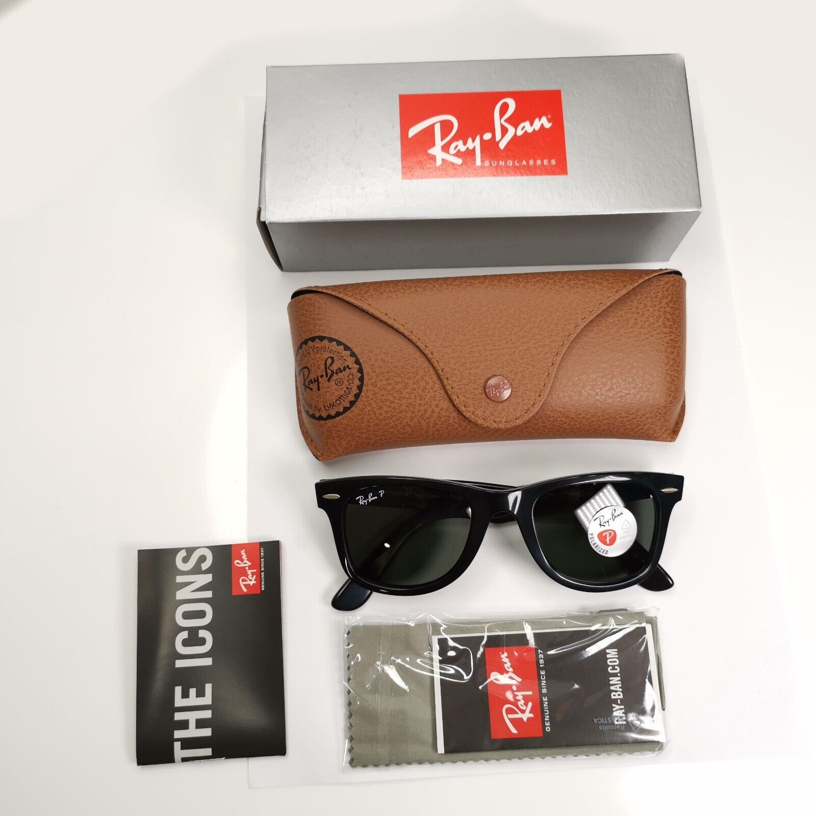 Ray-Ban Sunglasses Wayfarer Polarised Black Green RB 2140 Wayfarer 901/58 50mm