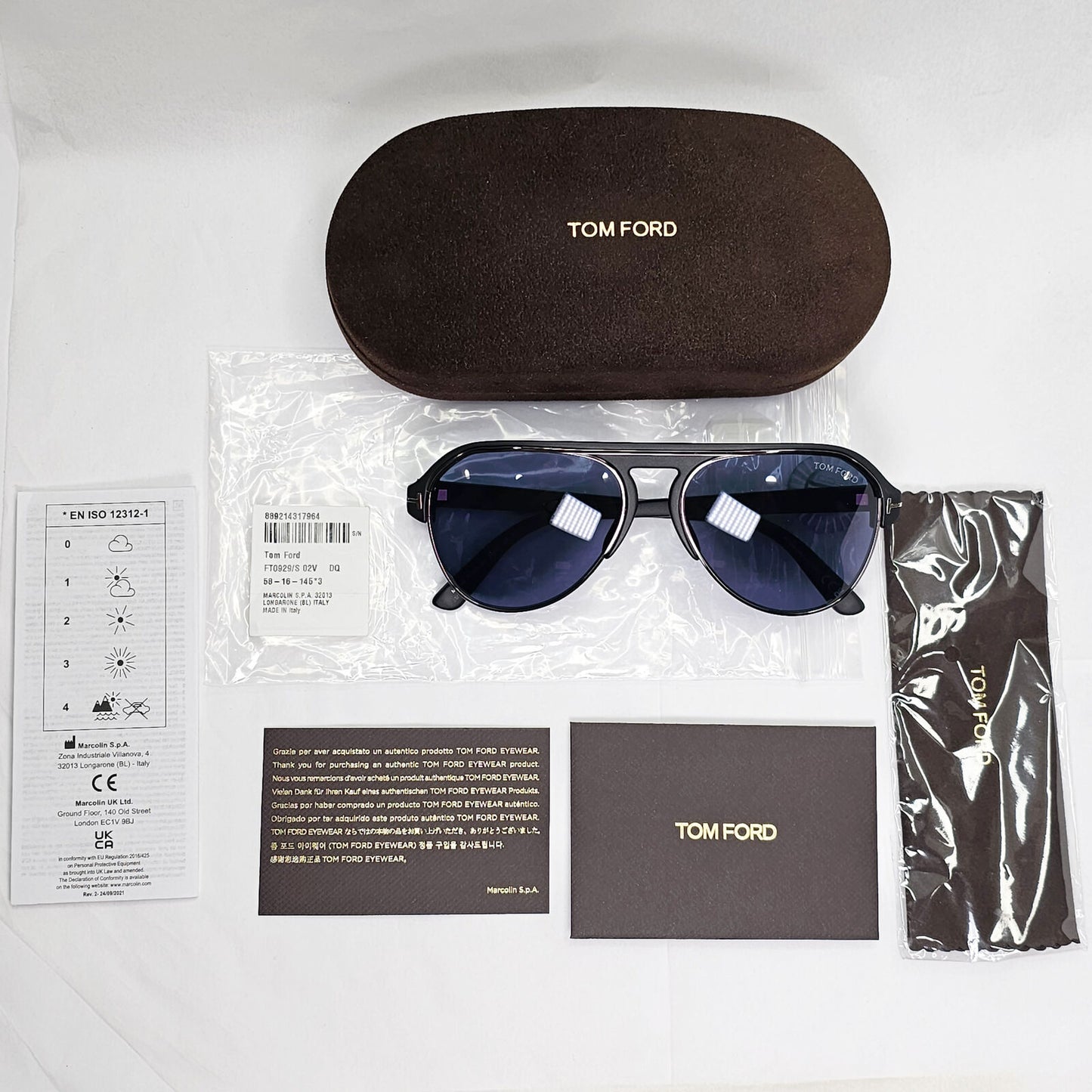 Tom Ford Sunglasses Marshall Black Blue Pilot FT0929 TF 929 Marshall 02V