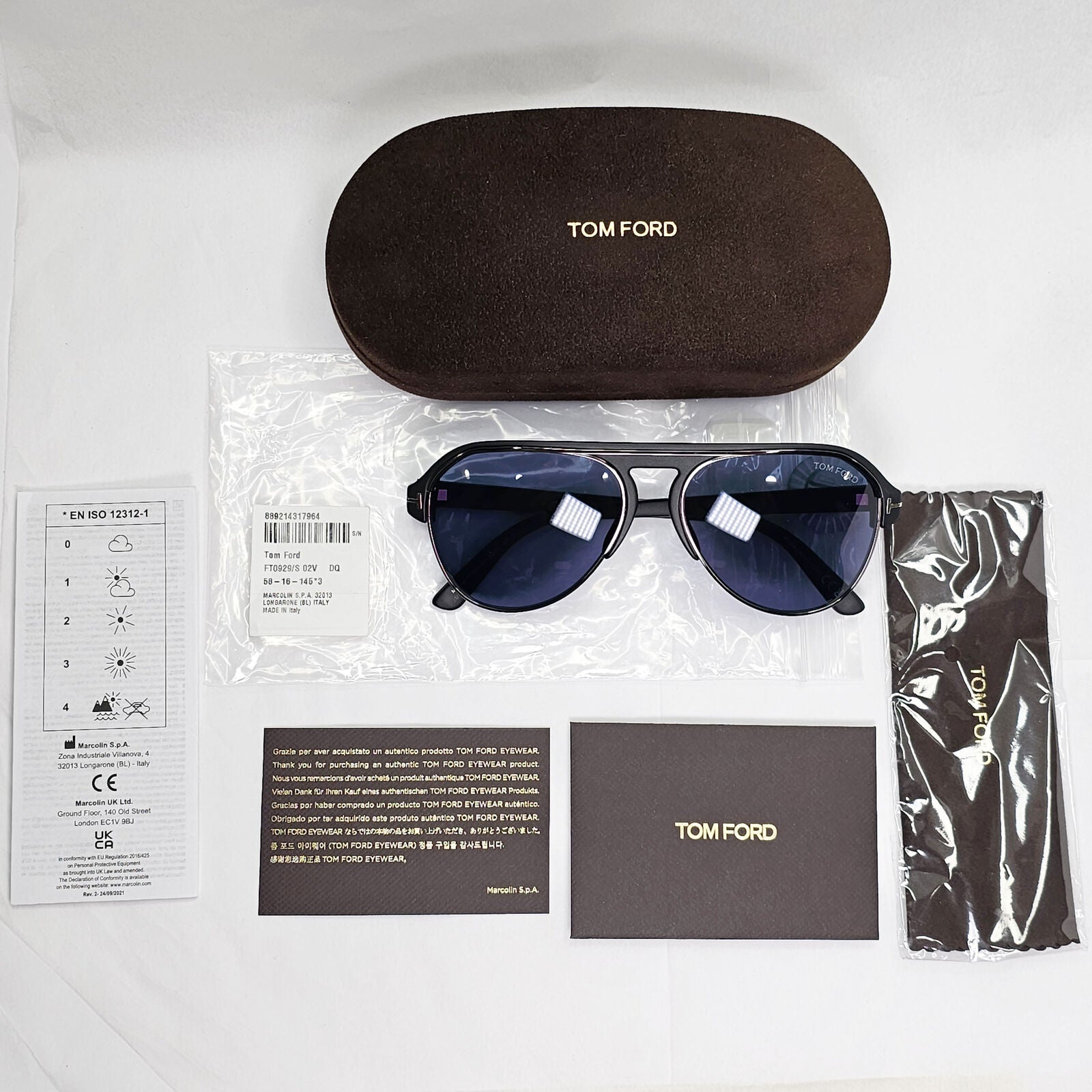 Tom Ford Sunglasses Marshall Black Blue Pilot FT0929 TF 929 Marshall 02V
