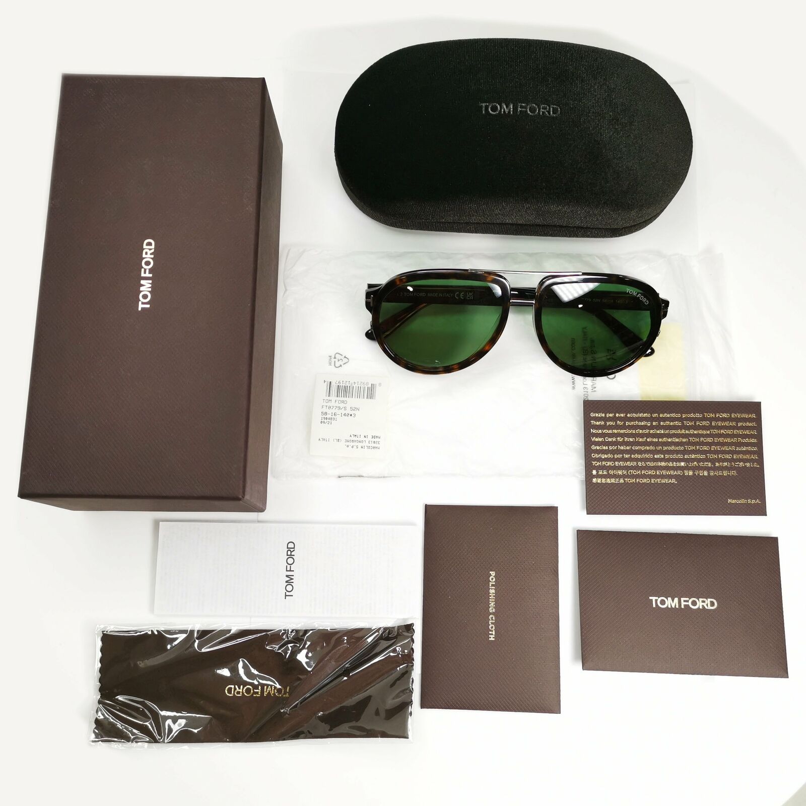 Tom Ford Sunglasses Brown Green Pilot Tortoise Mens Designer Geoffrey TF 779 52N
