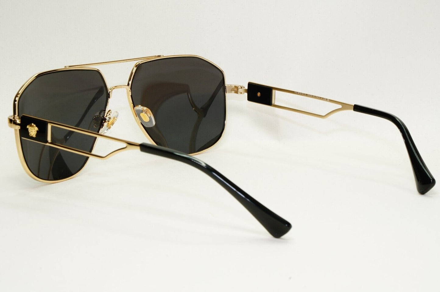 Versace Sunglasses Navigator Black Gold Pilot Metal Medusa MOD VE 1287 1002 59mm