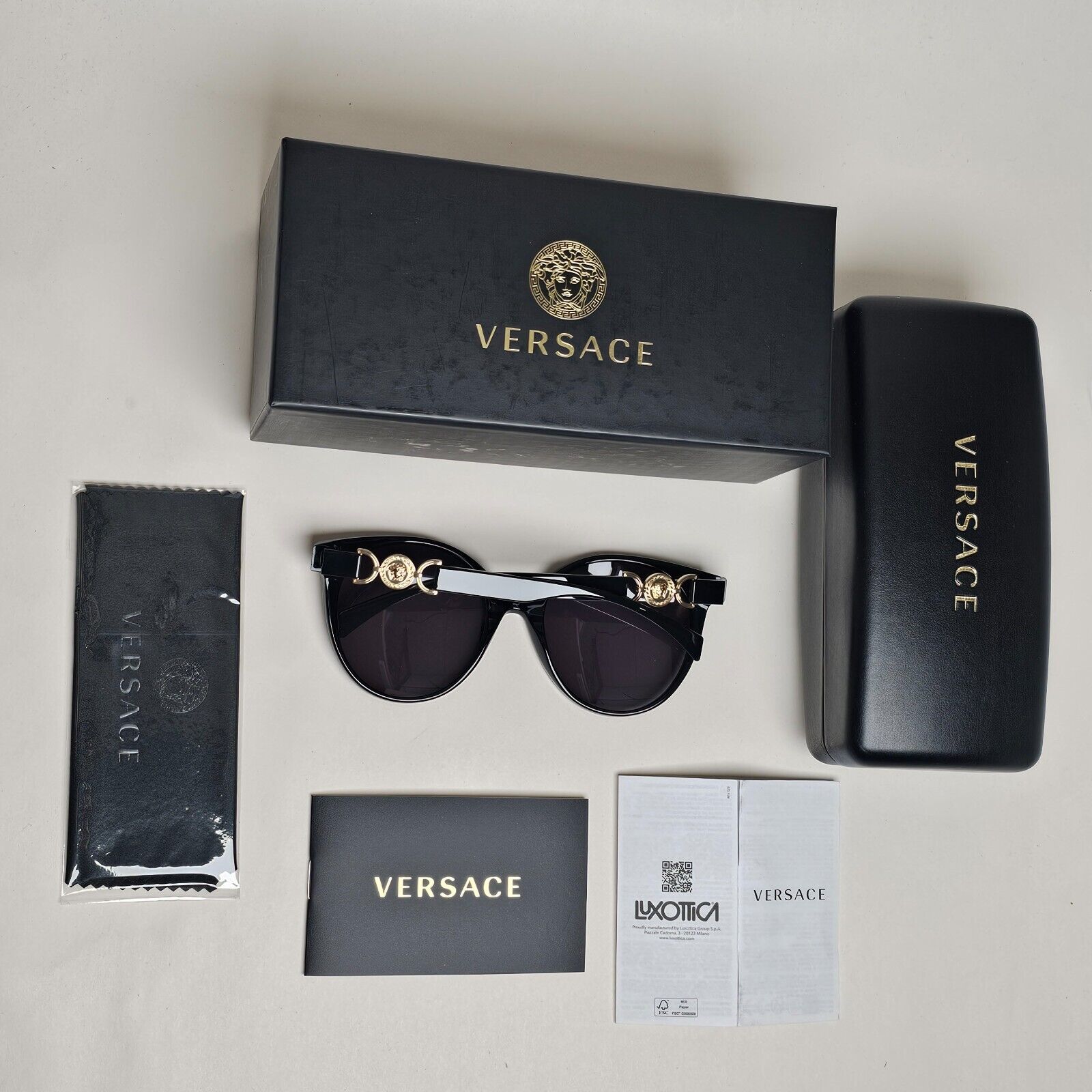 Versace Sunglasses Polarized Black Gold Medusa Grey Round MOD VE 4442 GB1/81