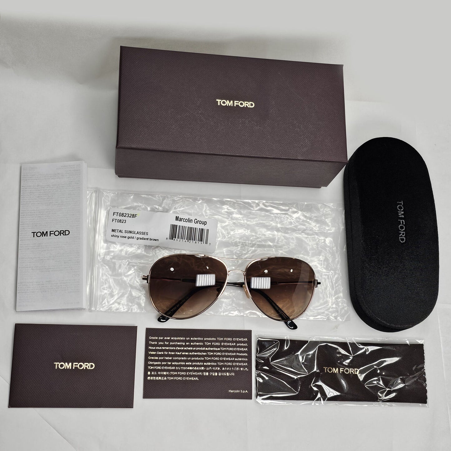 Tom Ford Sunglasses Clark Gold Pilot Metal Brown Gradient FT0823 TF 823 28F