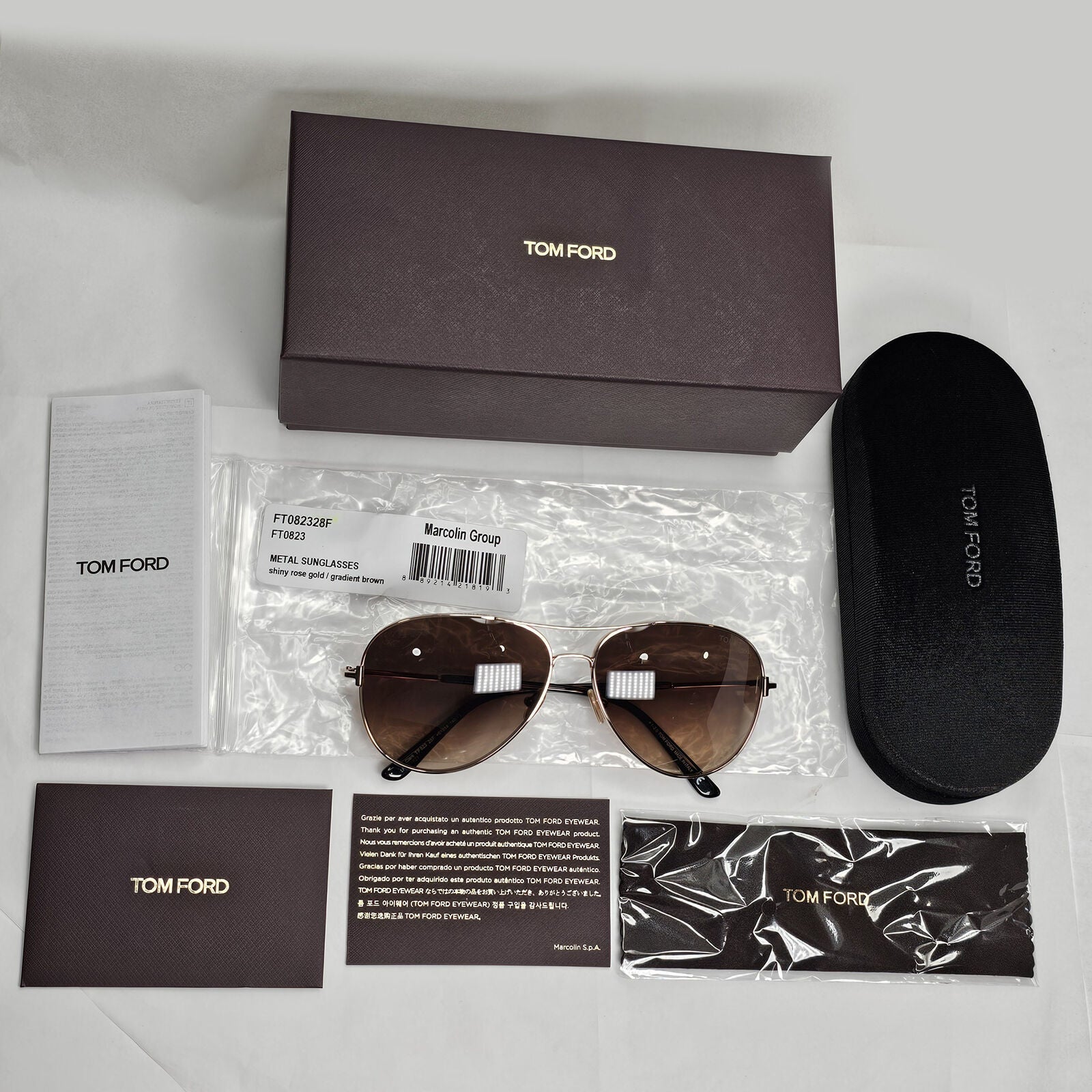 Tom Ford Sunglasses Clark Gold Pilot Metal Brown Gradient FT0823 TF 823 28F