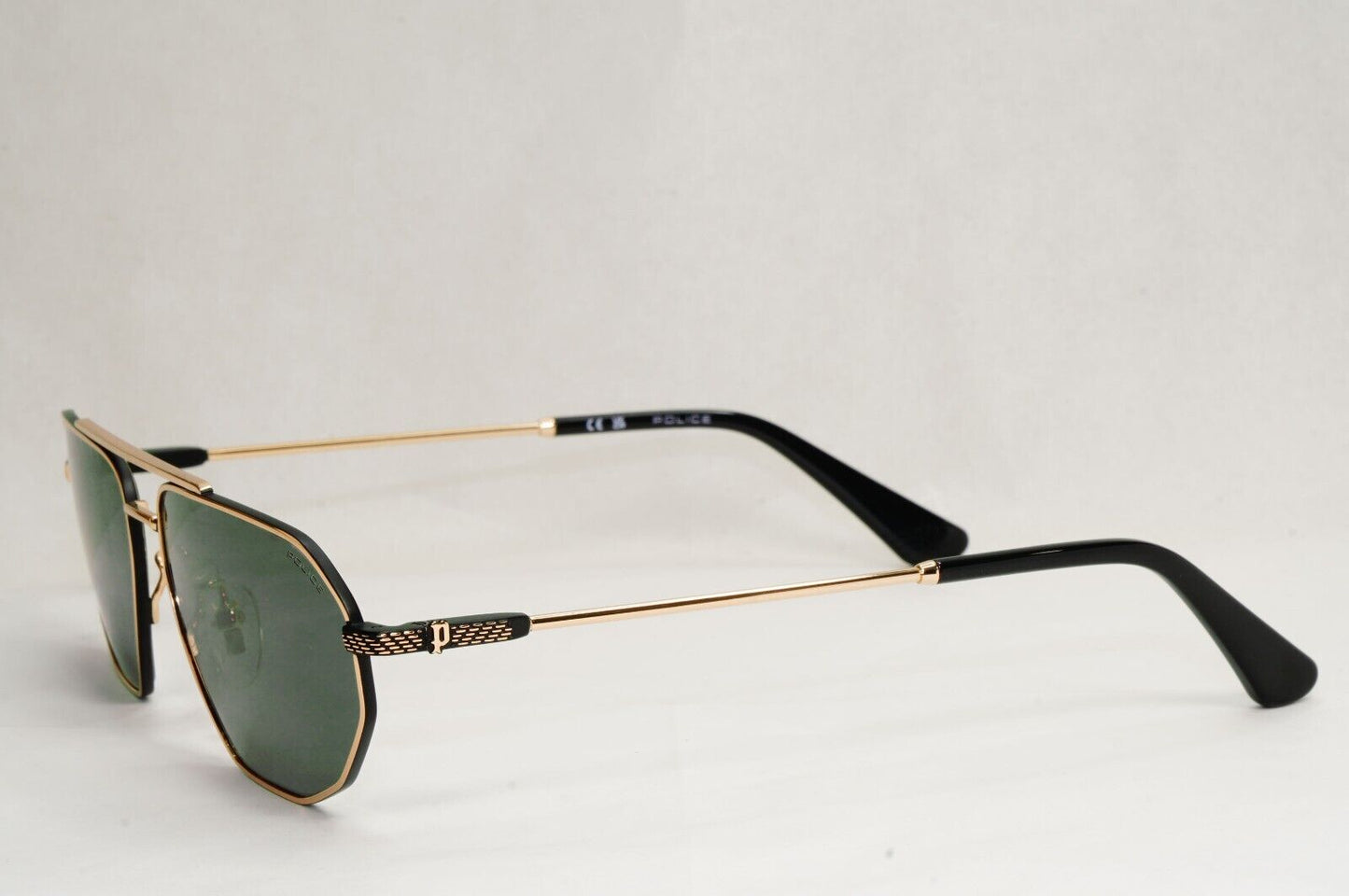 Police Sunglasses Gold Black Metal Angular Pilot Green SPL F66 Octane 2 COL 0302