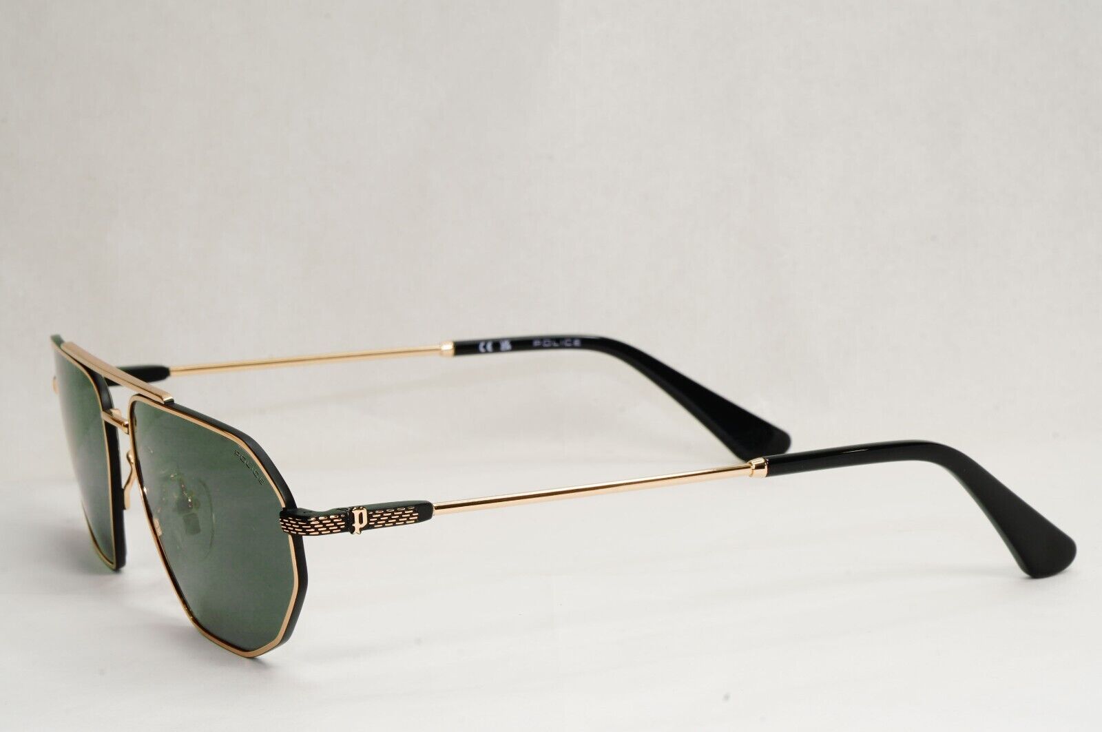 Police Sunglasses Gold Black Metal Angular Pilot Green SPL F66 Octane 2 COL 0302