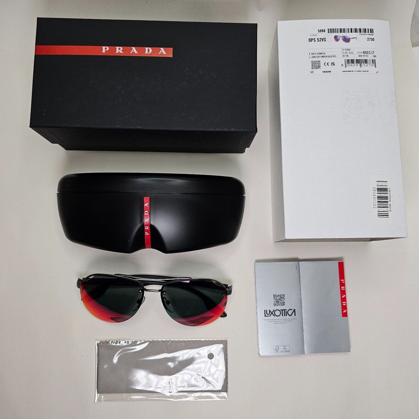 Prada Sunglasses Pilot Gunmetal Black Red Grey Mirror PS52VS SPS 52V 7CQ-9Q1