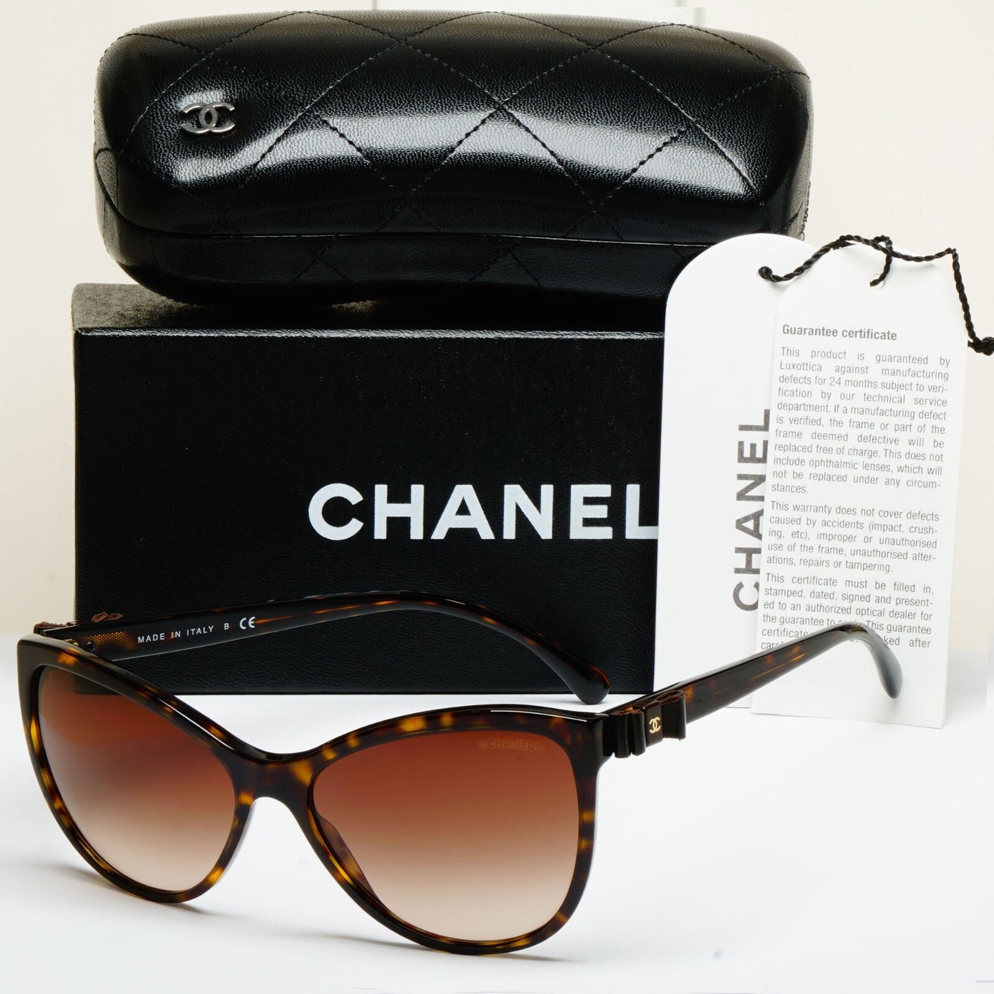 Chanel Sunglasses Leather Bow Brown Tortoise Cat Eye 5281-Q c.714/S5 070325