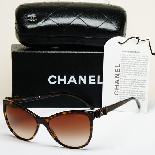 Chanel Sunglasses Leather Bow Brown Tortoise Cat Eye 5281-Q c.714/S5 070325