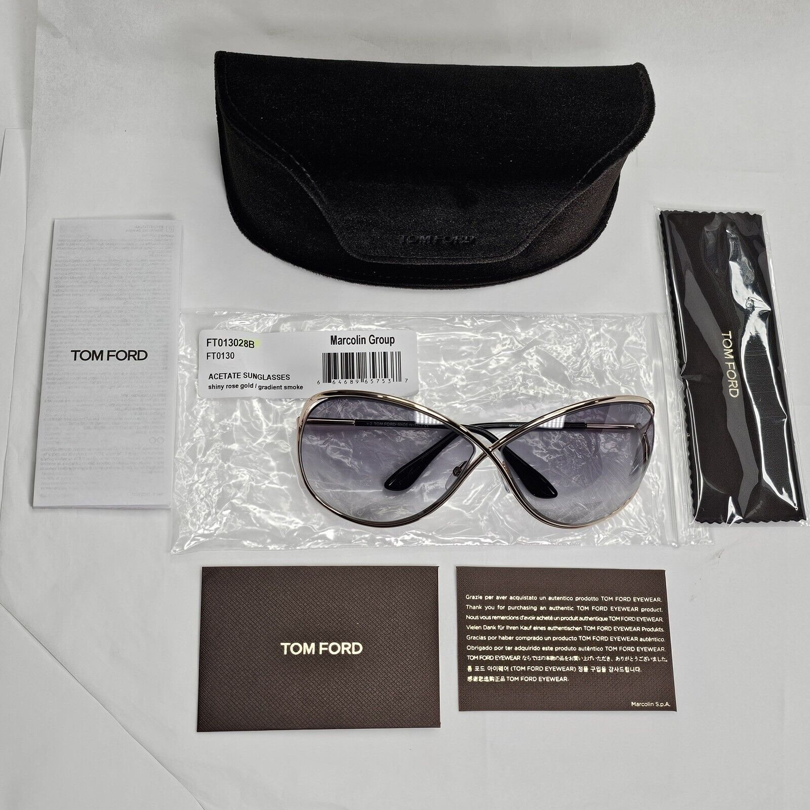 Tom Ford Sunglasses Miranda Gold Grey Gradient Smoke FT0130 TF 130 28B 220324