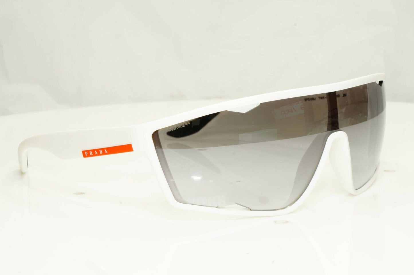 Authentic Prada Mens Sunglasses White Grey Silver Shield Visor SPS 09U TWK-5O0