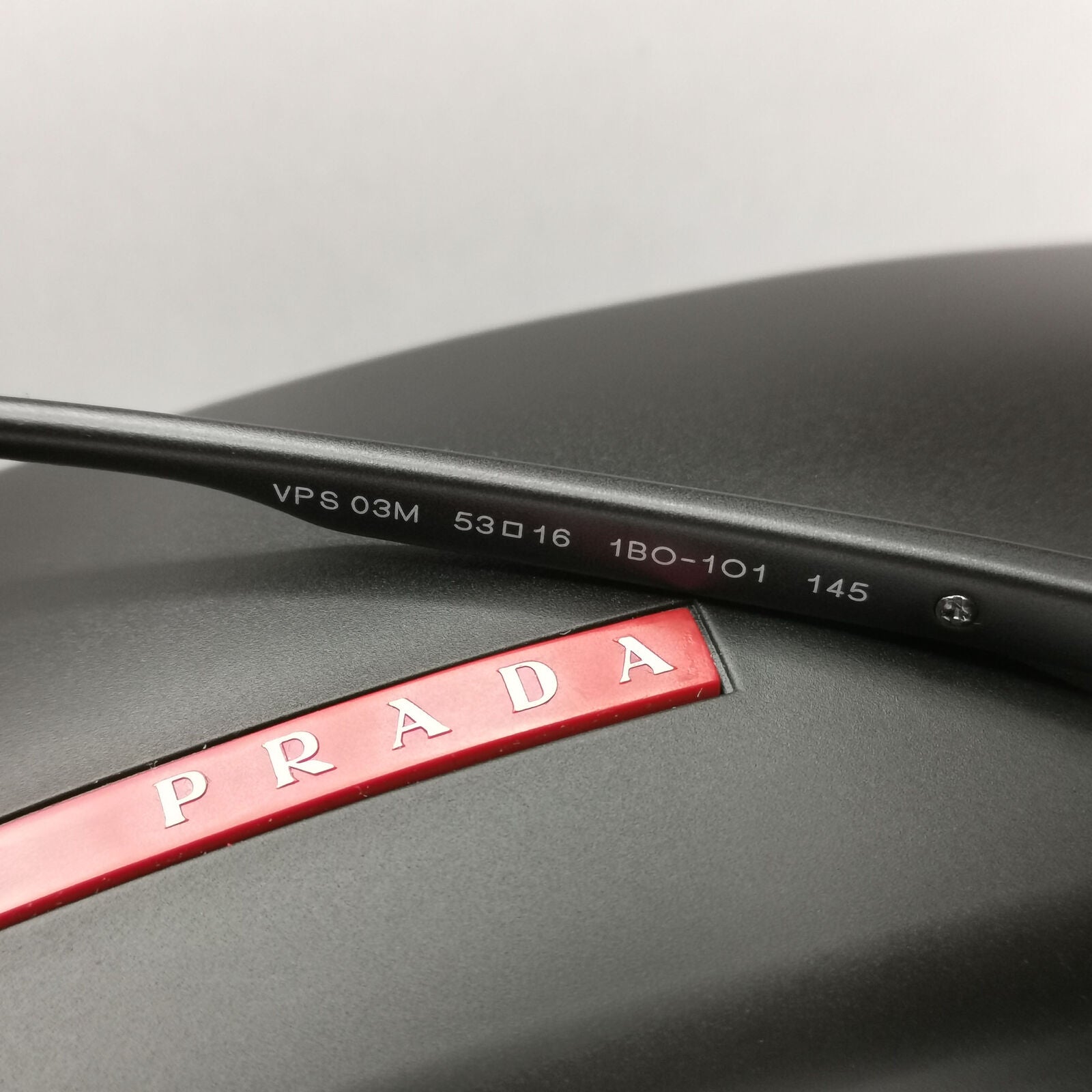 Prada Sunglasses Black Matte Square Red Stripe PS03MV VPS 03M 1BO-1O1 53mm