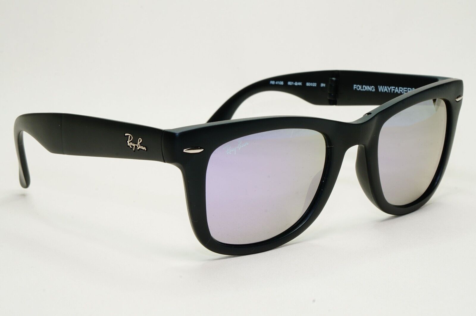 Ray-Ban Sunglasses Folding Wayfarer Black Matte Lilac Mirror RB 4105 601-S/4K