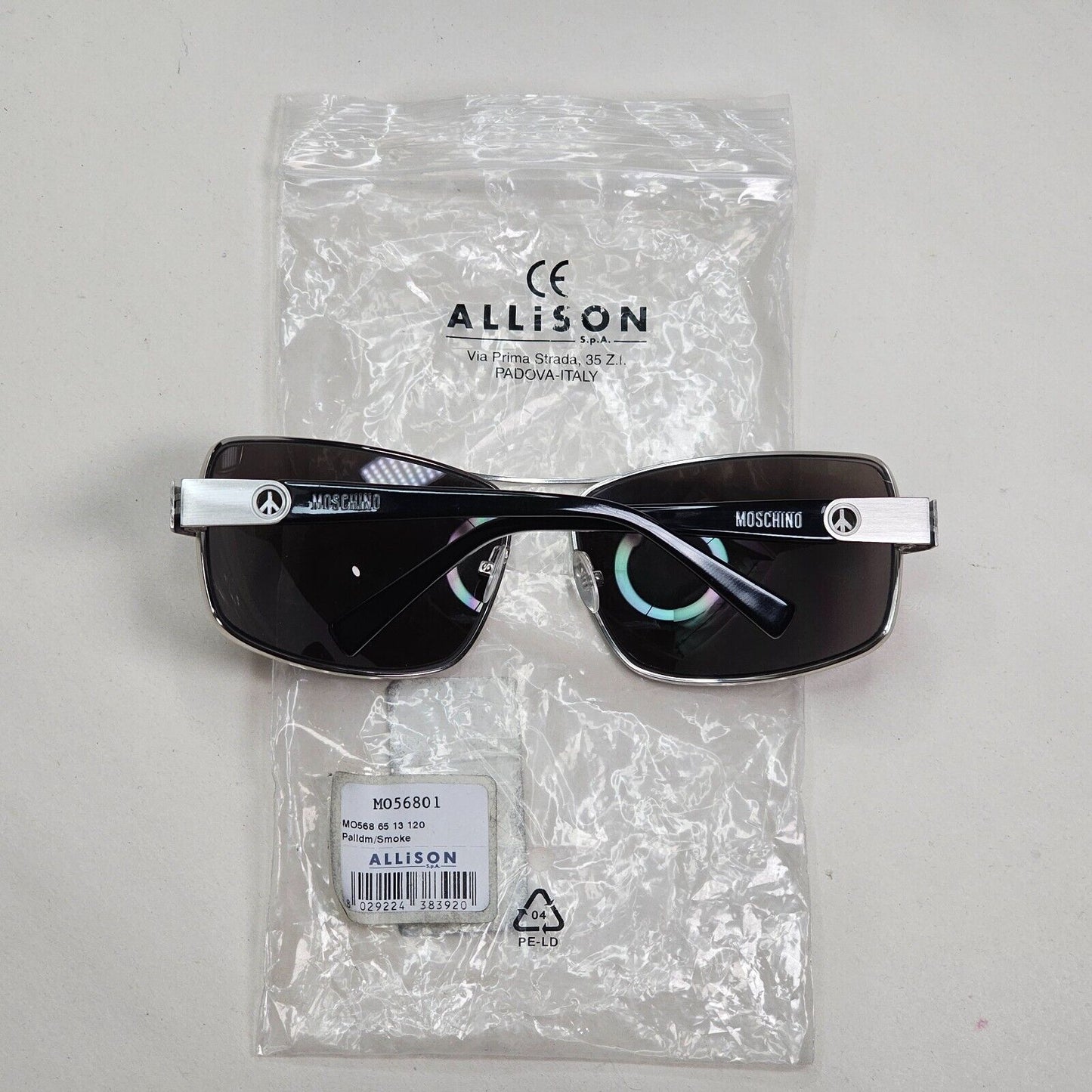 Moschino Sunglasses 2005 Vintage Silver Matte Black Wrap Square MO568 01 101124