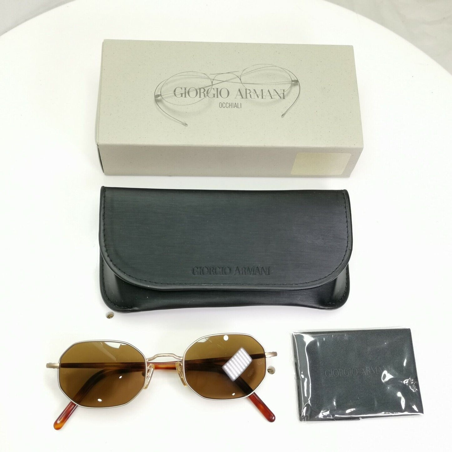 Giorgio Armani 1997 Vintage Sunglasses Gold Brown Octagon Glass Lens 664 904