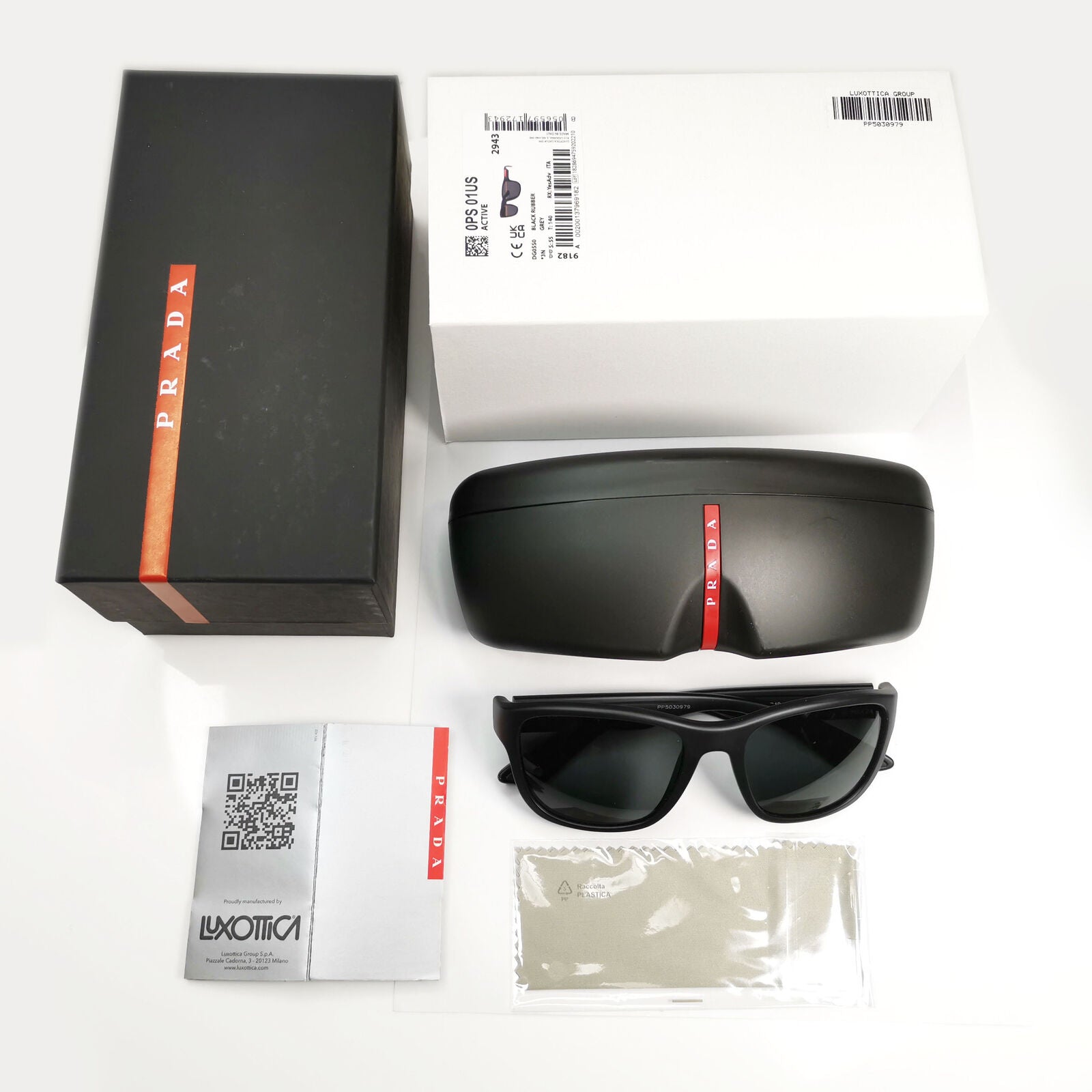 Prada Sunglasses Black Matte Rubber Square Red PS01US SPS 01U DG0-5S0 55mm