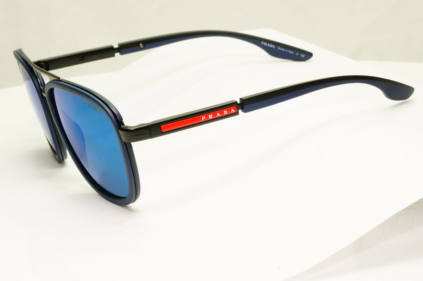 Prada Blue Mirror Sunglasses Pilot Mens Black Large SPS 50X PS50XS 02P-04I