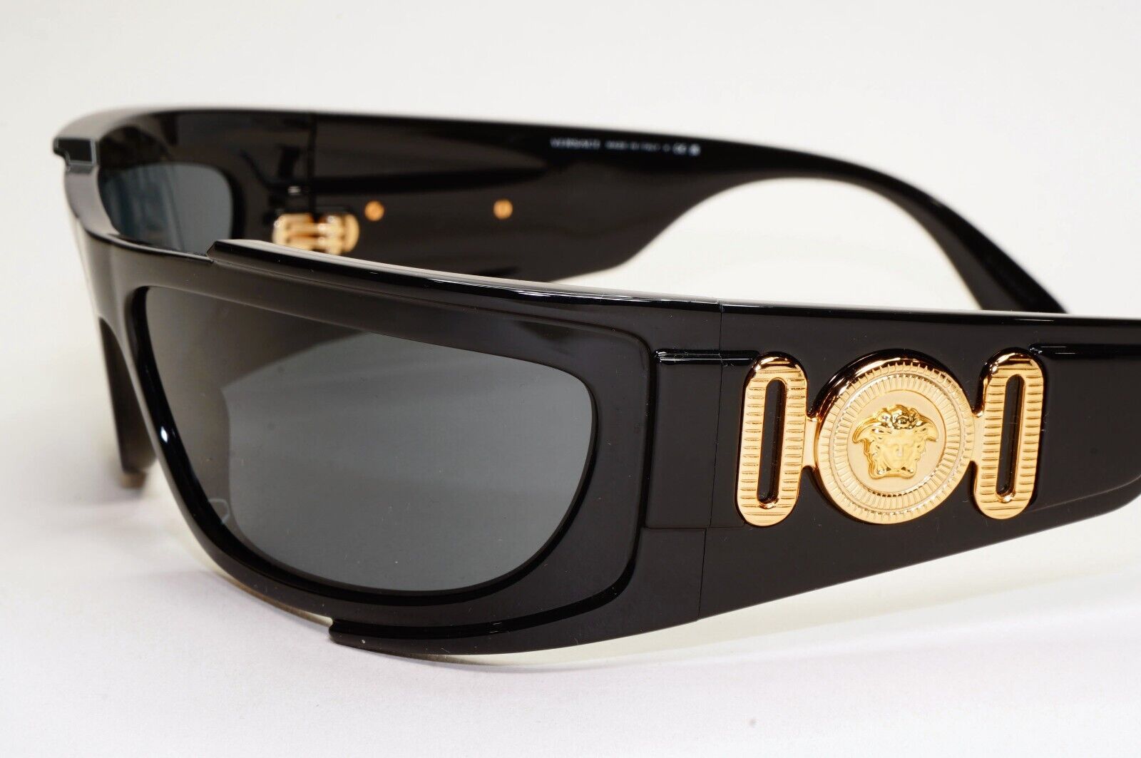Versace Sunglasses Black Gold Medusa Glossy Wrap MOD VE 4446 5360/87