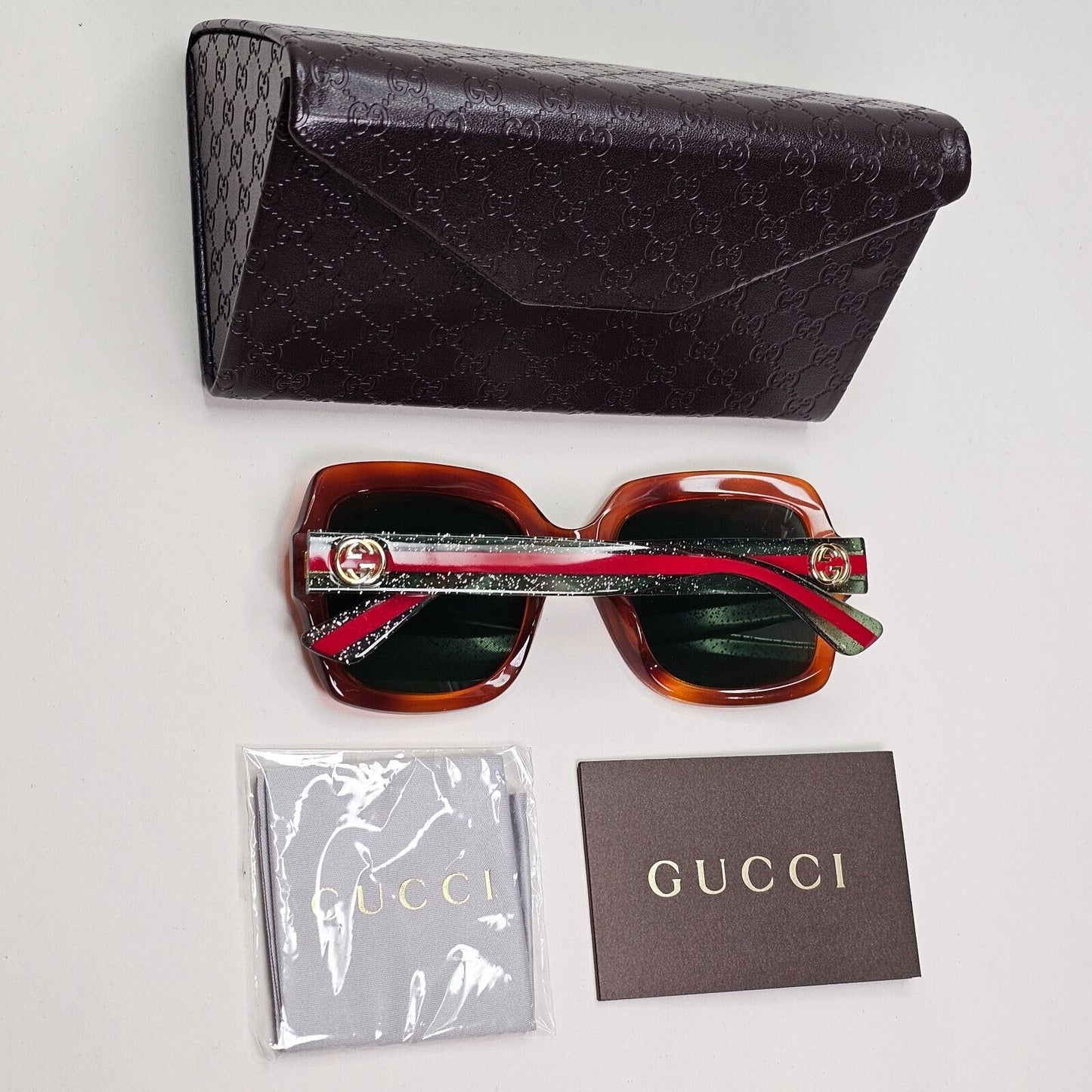 Gucci Sunglasses 2017 Brown Transparent Green Square GG0036S 003 54mm 050824