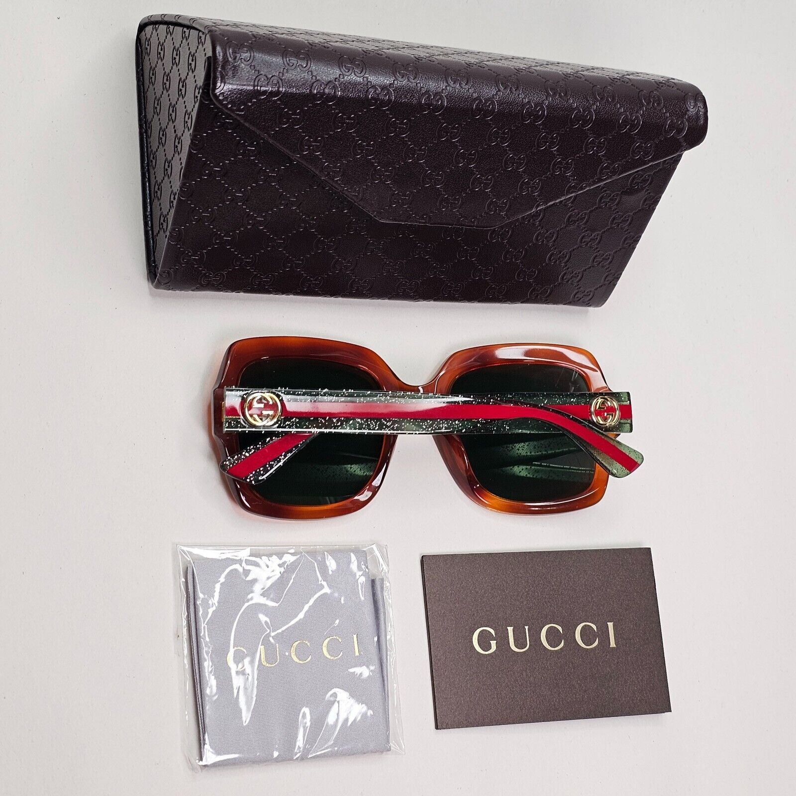 Gucci Sunglasses 2017 Brown Transparent Green Square GG0036S 003 54mm 050824