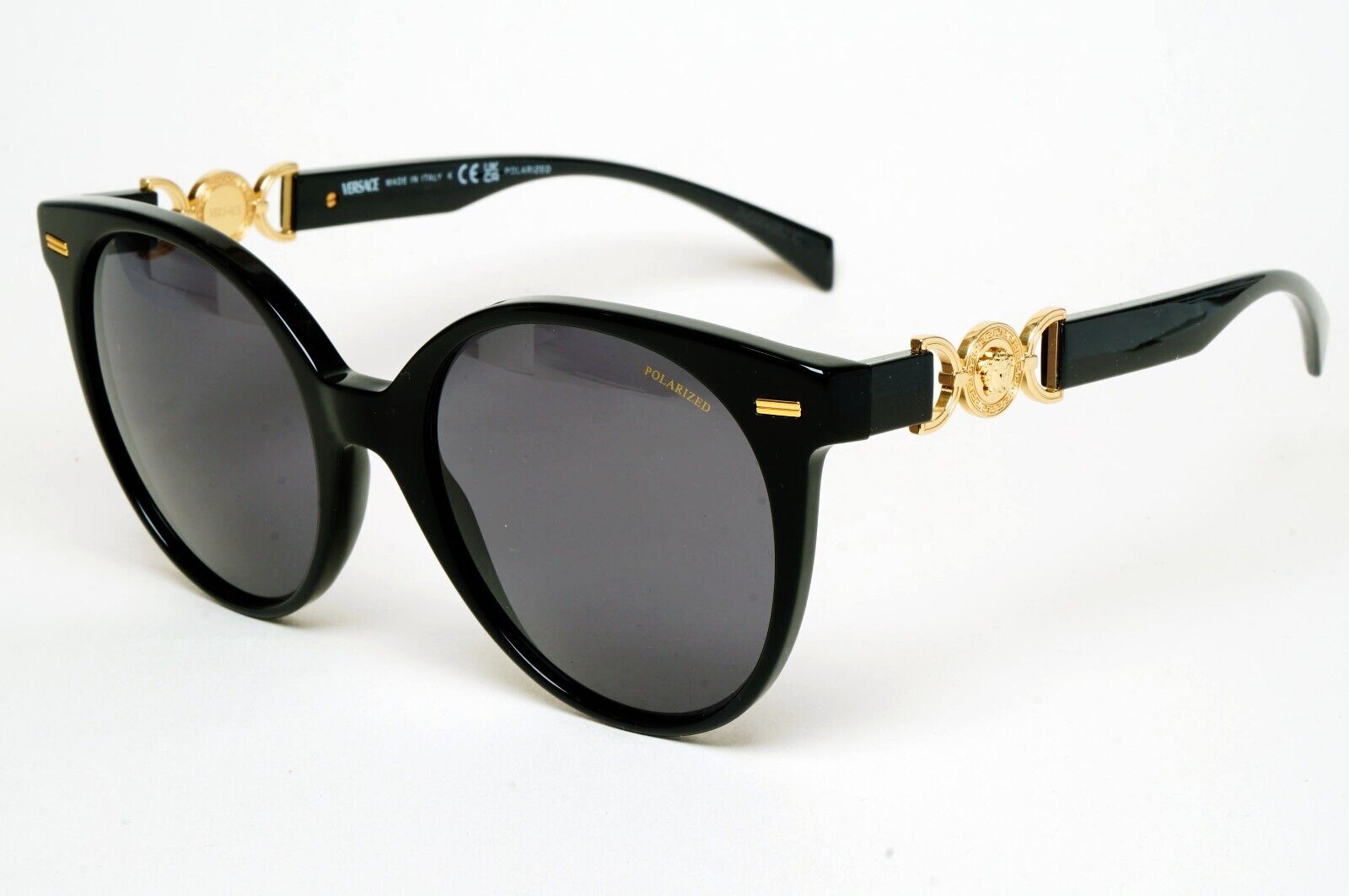 Versace Sunglasses Polarized Black Gold Medusa Grey Round MOD VE 4442 GB1/81