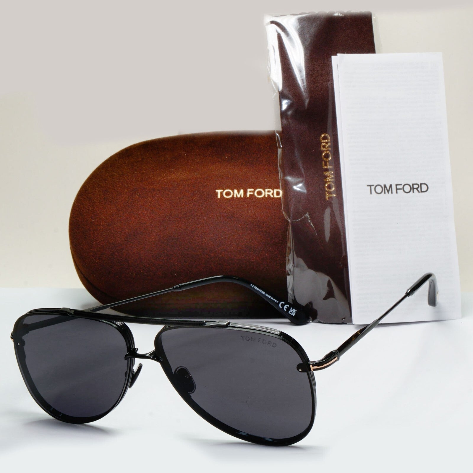 Tom Ford Sunglasses Black Glossy Metal Pilot Leon FT1071 TF 1071 01A 62mm [a]