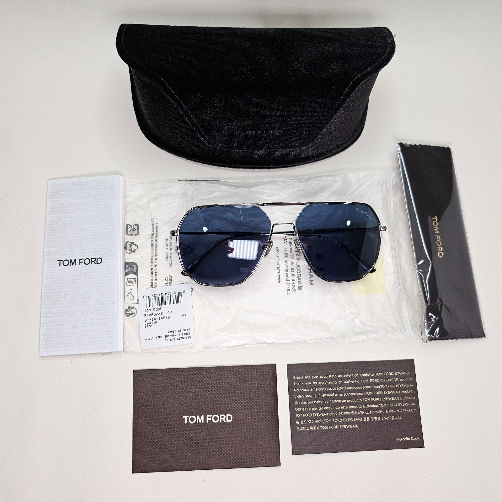 Tom Ford Sunglasses Gilles-02 Gunmetal Blue Navigator Pilot TF 852 14V 61mm
