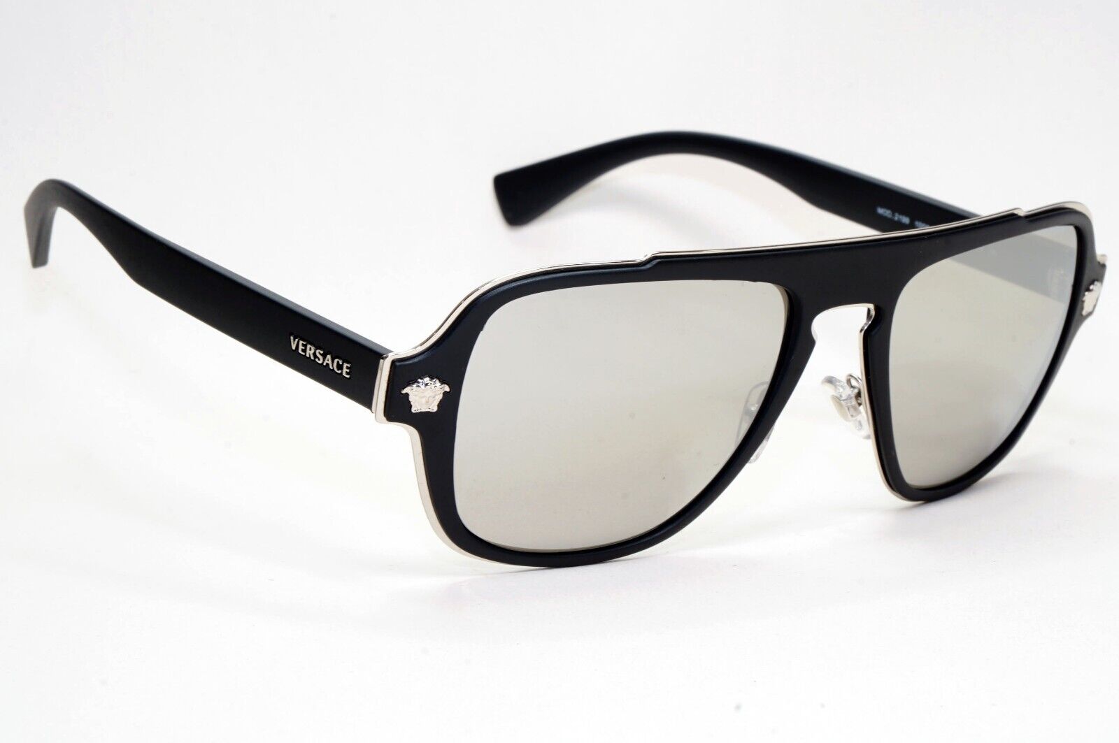 Versace Sunglasses Black Silver Medusa Mirror Square Matte MOD VE 2199 1000/6G