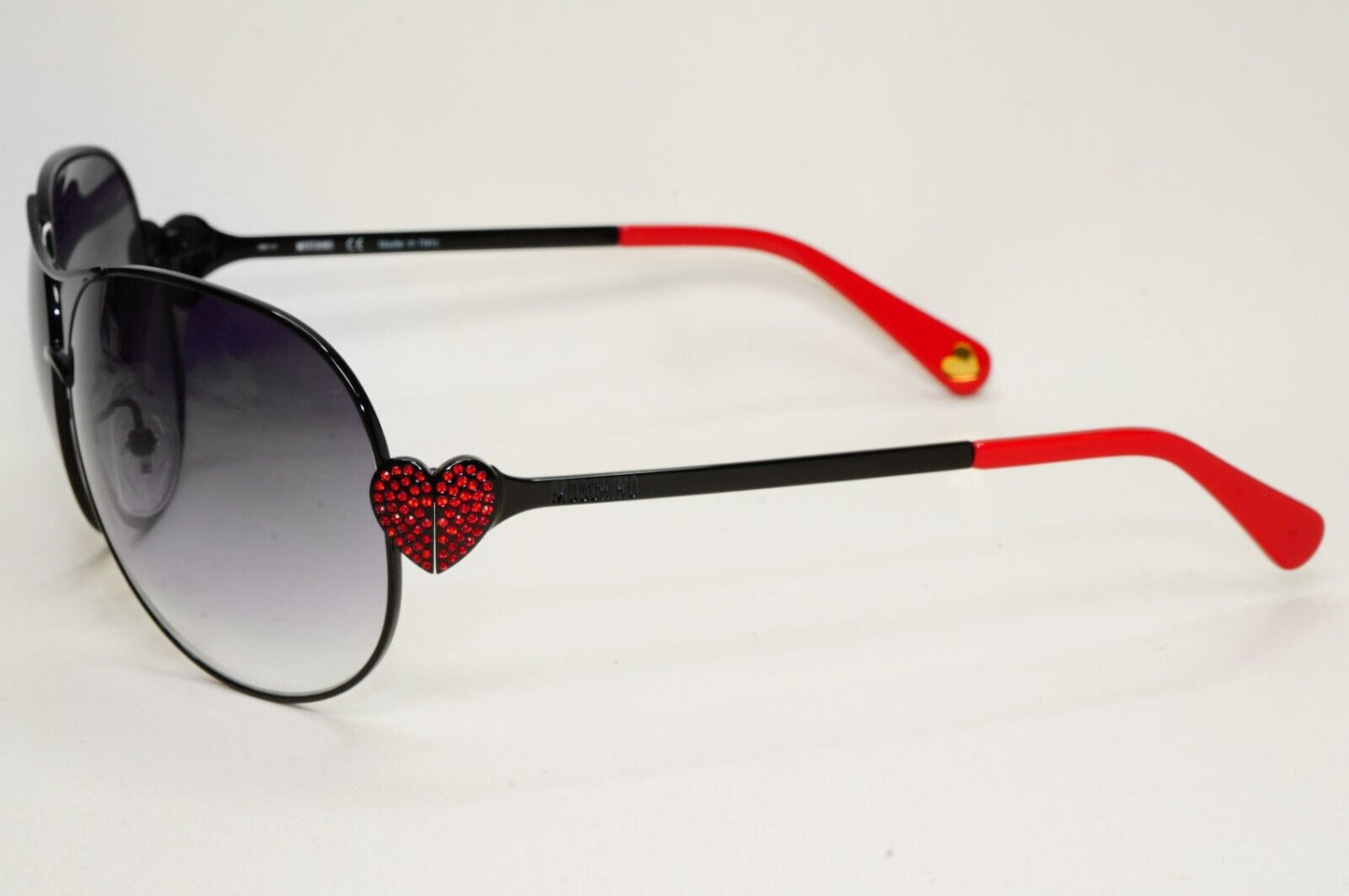 Moschino Sunglasses 2005 Vintage Black Grey Pilot Red Heart MO578 01 101124