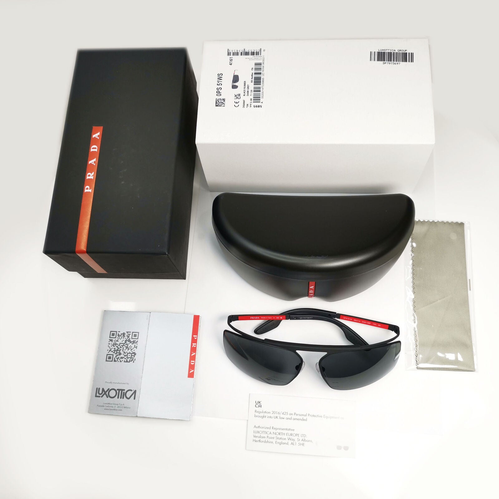 Prada Sunglasses Black Sport Wrap Around Red Stripe PS51WS SPS 51W DG0-06F