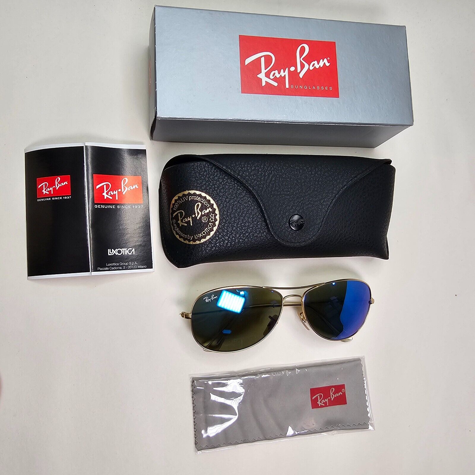 Ray-Ban Sunglasses Cockpit Gold Blue Mirror Pilot Metal RB 3362 112/17 59mm