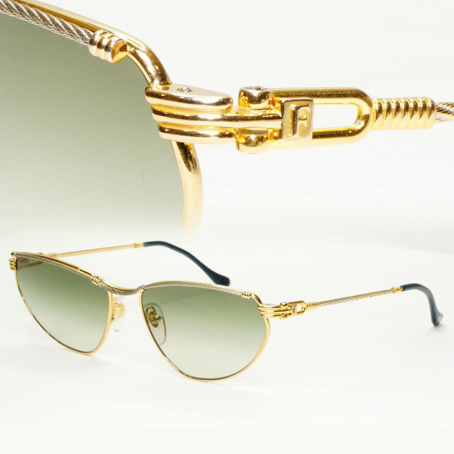Fred 1990s Cable Twist Gold Sunglasses Vintage Alize France 57-16 Unisex 310323