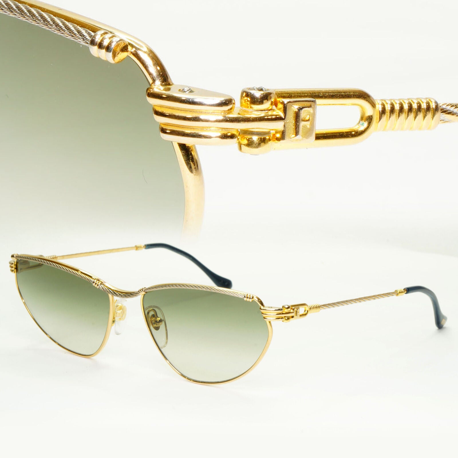 Fred 1990s Cable Twist Gold Sunglasses Vintage Alize France 57-16 Unisex 310323