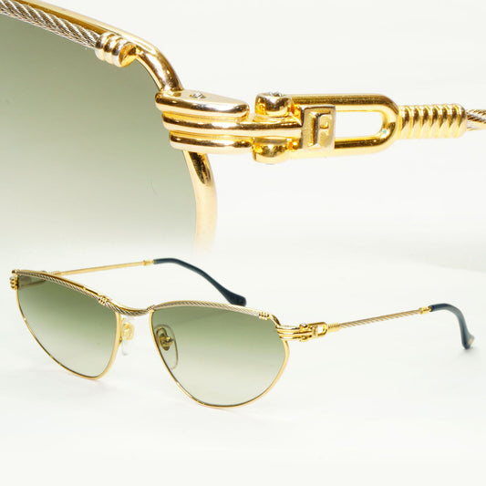 Fred 1990s Cable Twist Gold Sunglasses Vintage Alize France 57-16 Unisex 310323