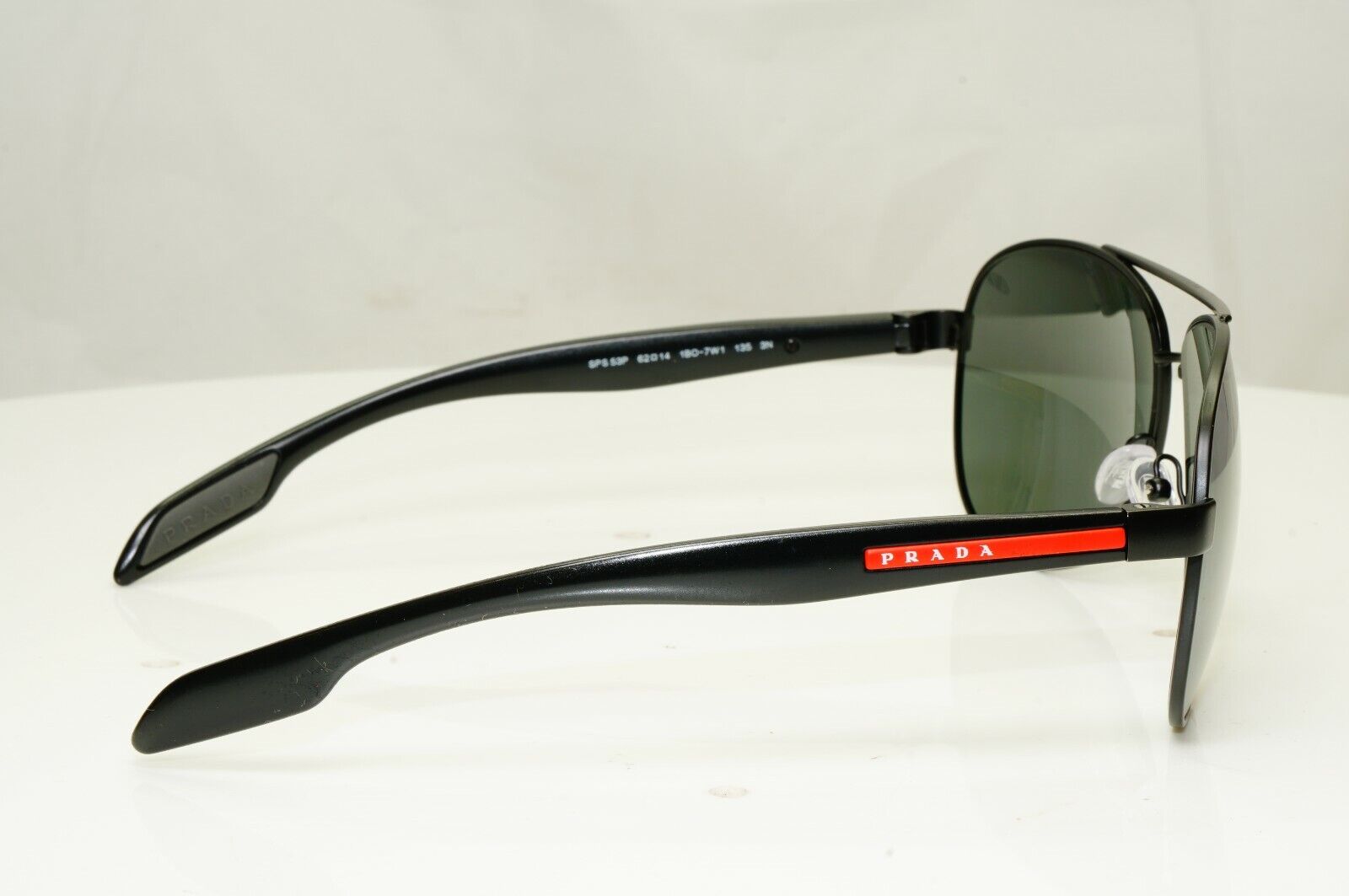 Prada Black Grey Mirror Pilot Sunglasses Mens SPS 53P 1BO-7W1 Red Stripe Sport