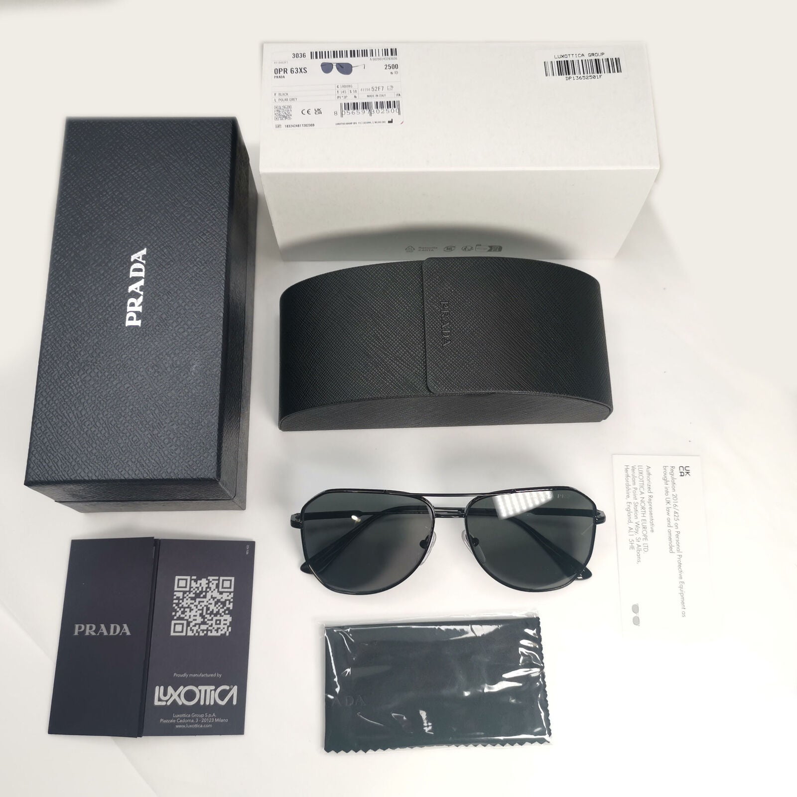 Prada Sunglasses Glass Lens Black Metal Pilot  PR63XS SPR 63X 1AB-08G 58mm