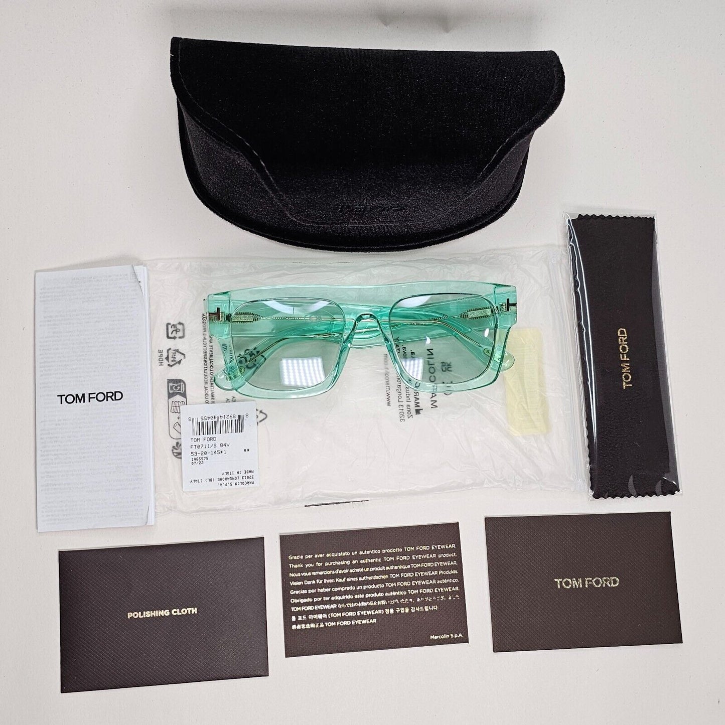 Tom Ford Sunglasses Fausto Transparent Green Blue Square FT0711 TF 711 84V 53mm