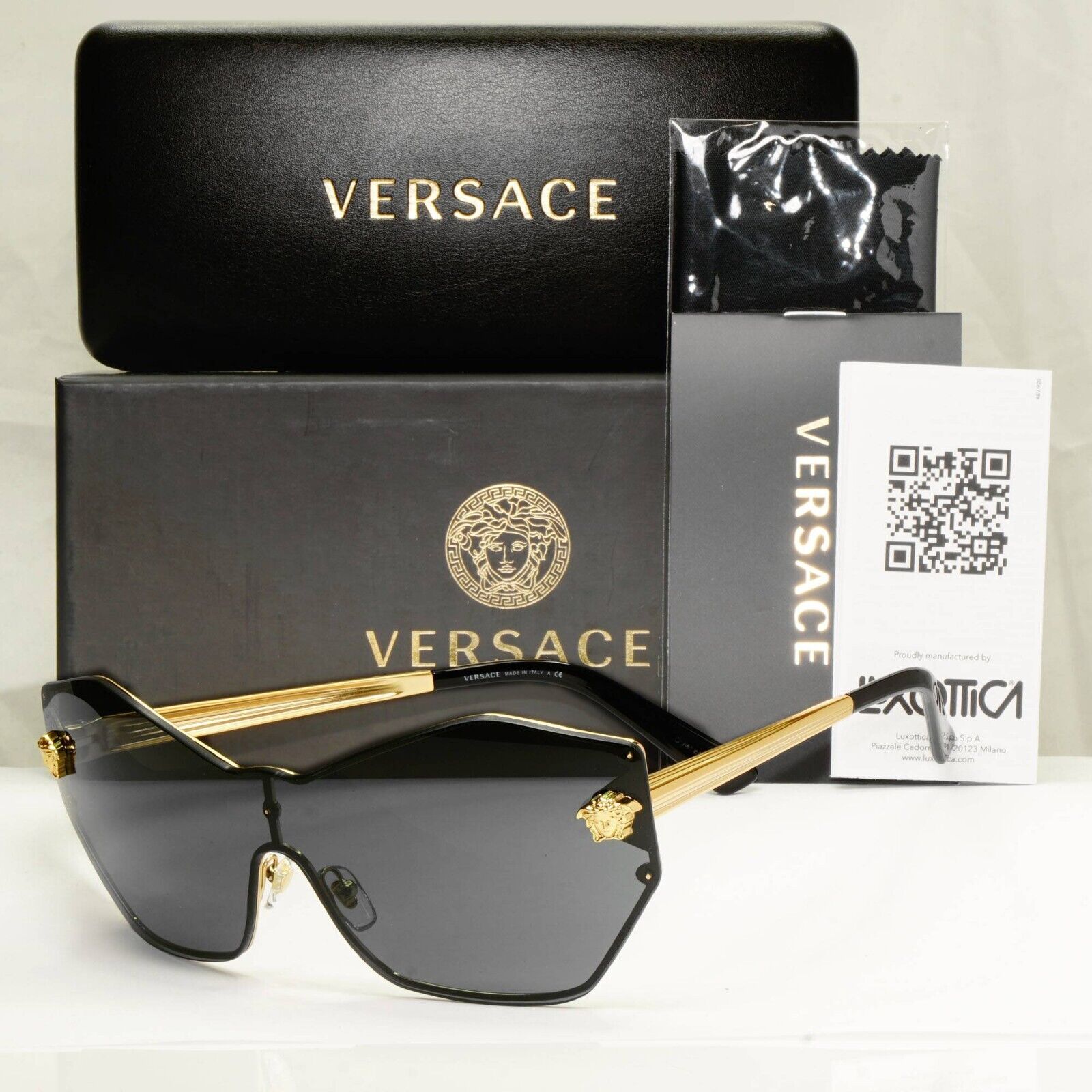 Versace Sunglasses Black Gold Medusa Shield Visor Angular MOD VE 2182 1002/87