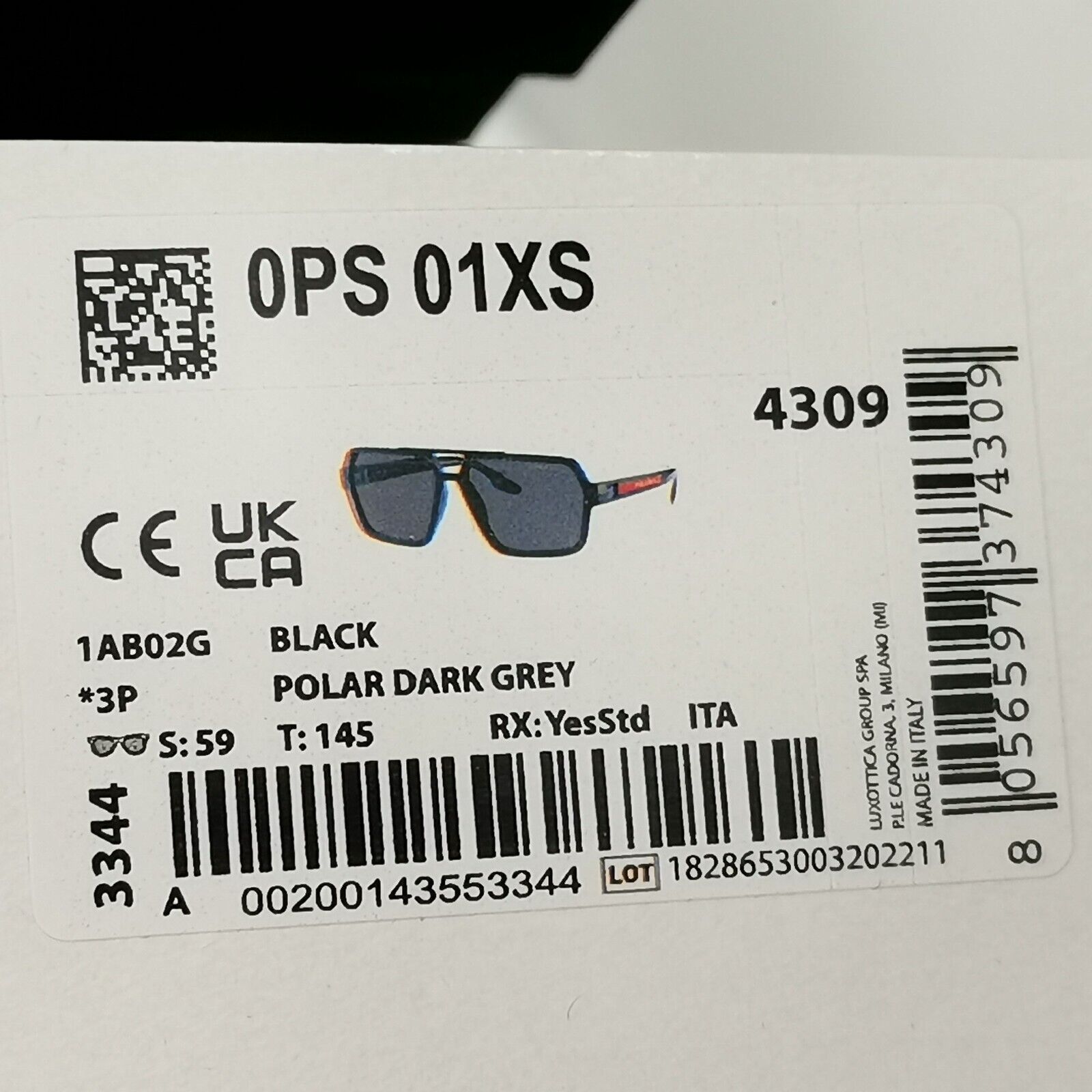 Prada Polarized Sunglasses Black Glossy Square Pilot PS01XS SPS 01X 1AB-02G