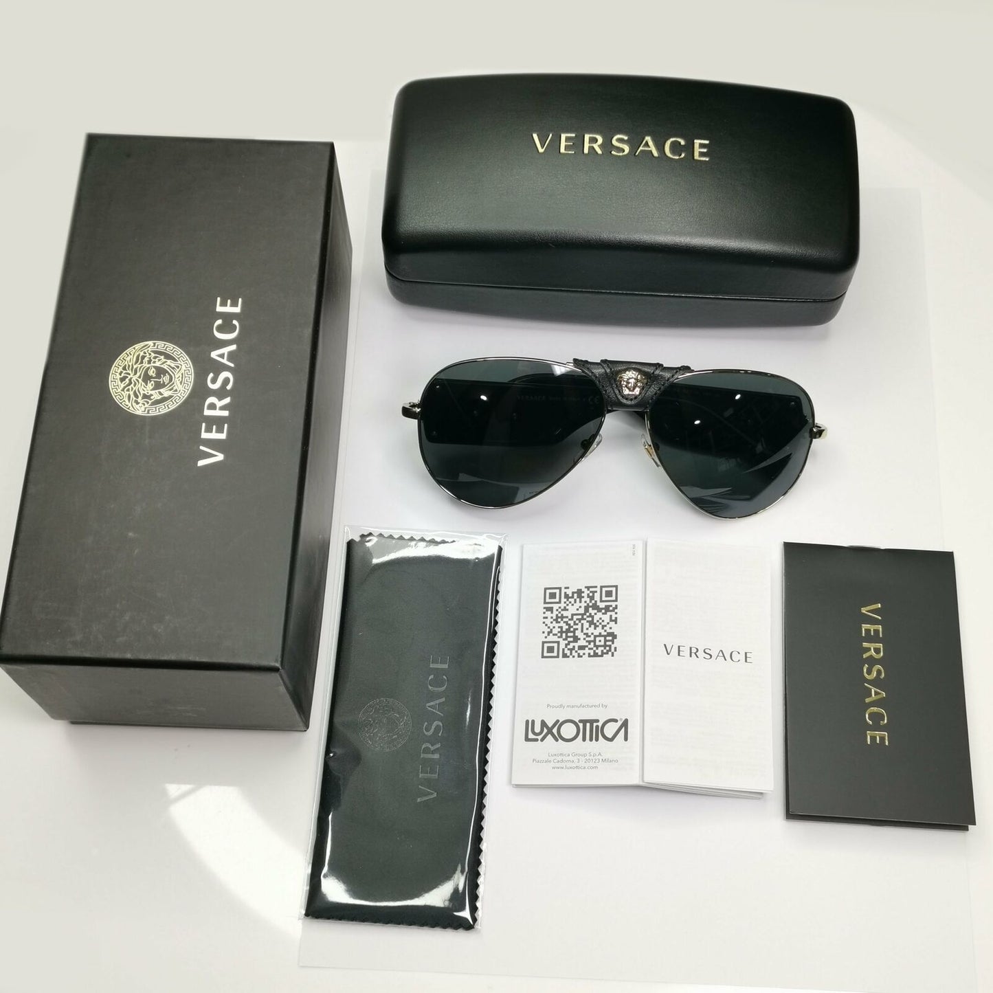 Versace Gold Medusa Sunglasses Metal Pilot Grey Mirror Black MOD 2150 Q 1252/6G