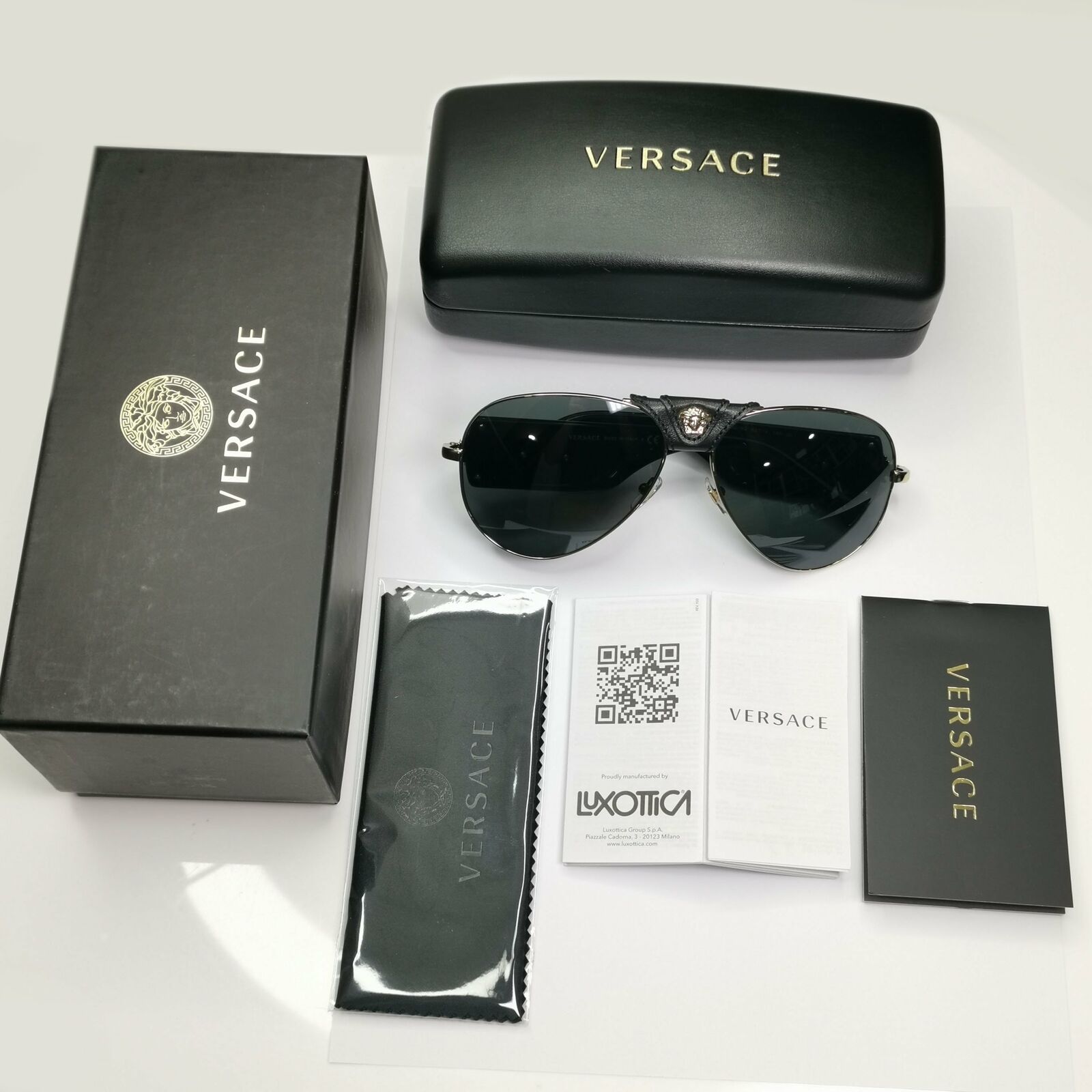 Versace Gold Medusa Sunglasses Metal Pilot Grey Mirror Black MOD 2150 Q 1252/6G