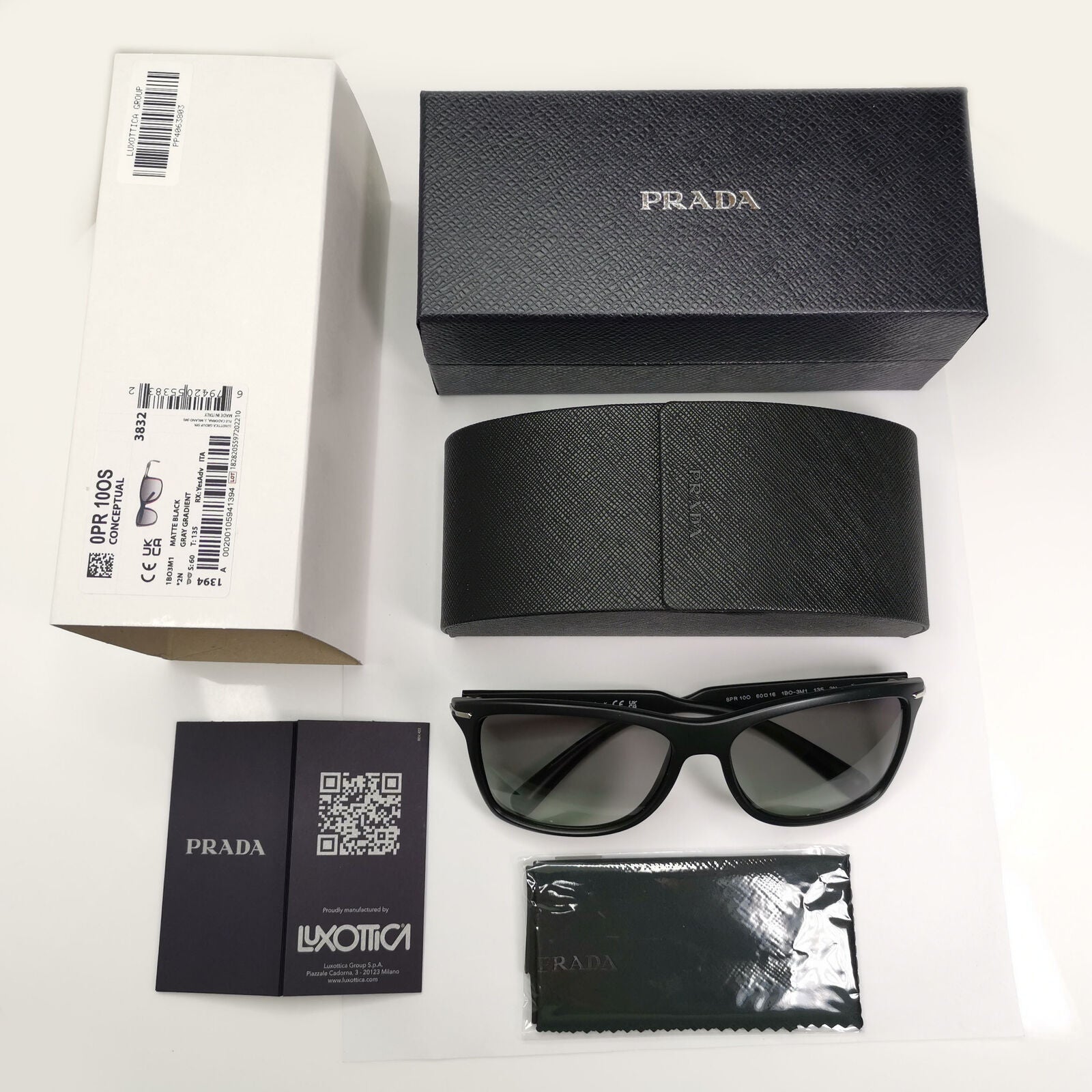 Prada Sunglasses Black Gradient Smoke Square Silver PR10OS SPR 10O 1BO-3M1