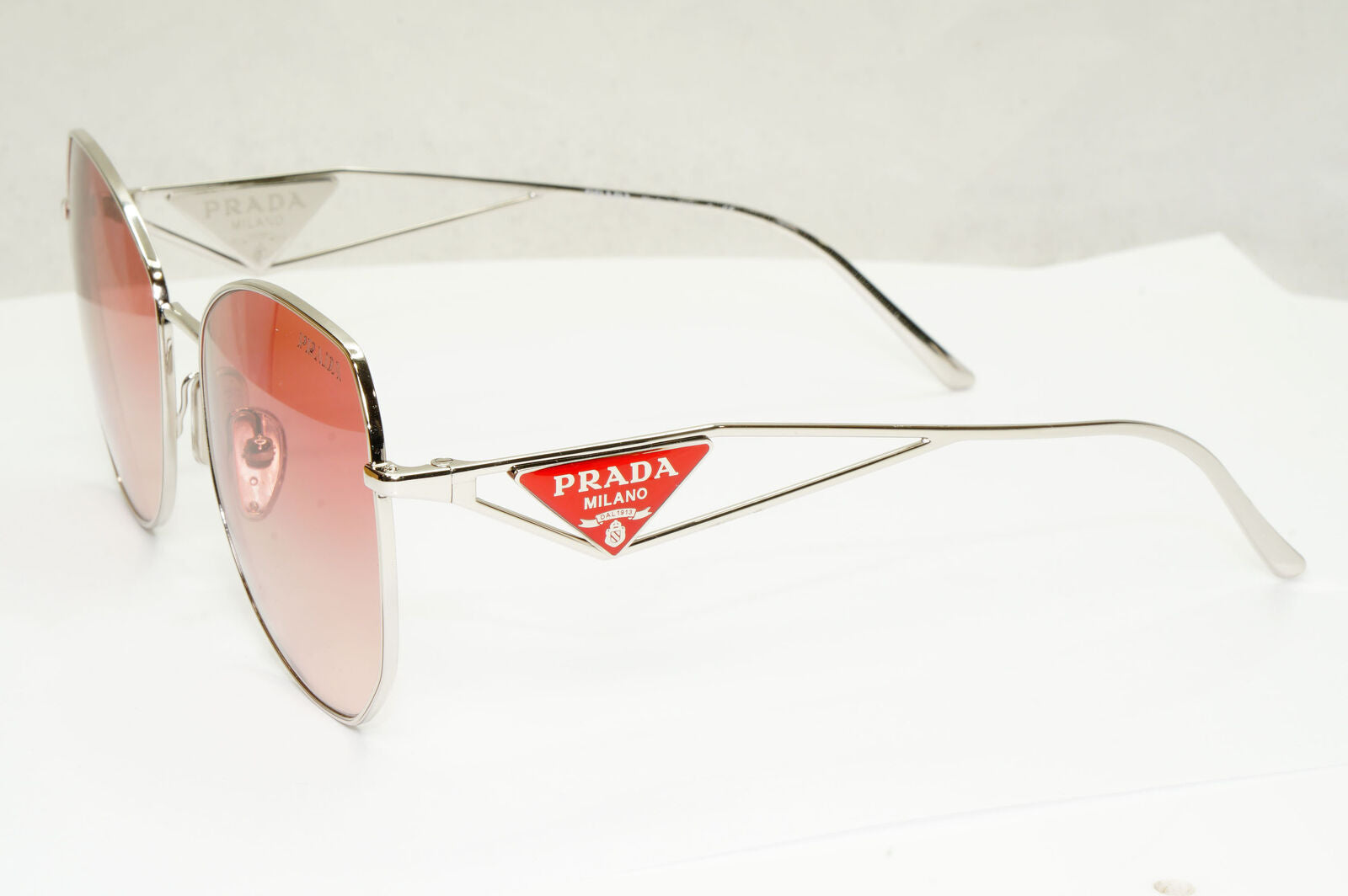 Prada Triangle Logo Sunglasses Silver Pale Red PR57YS SPR 57Y 1BC-09Q 290323