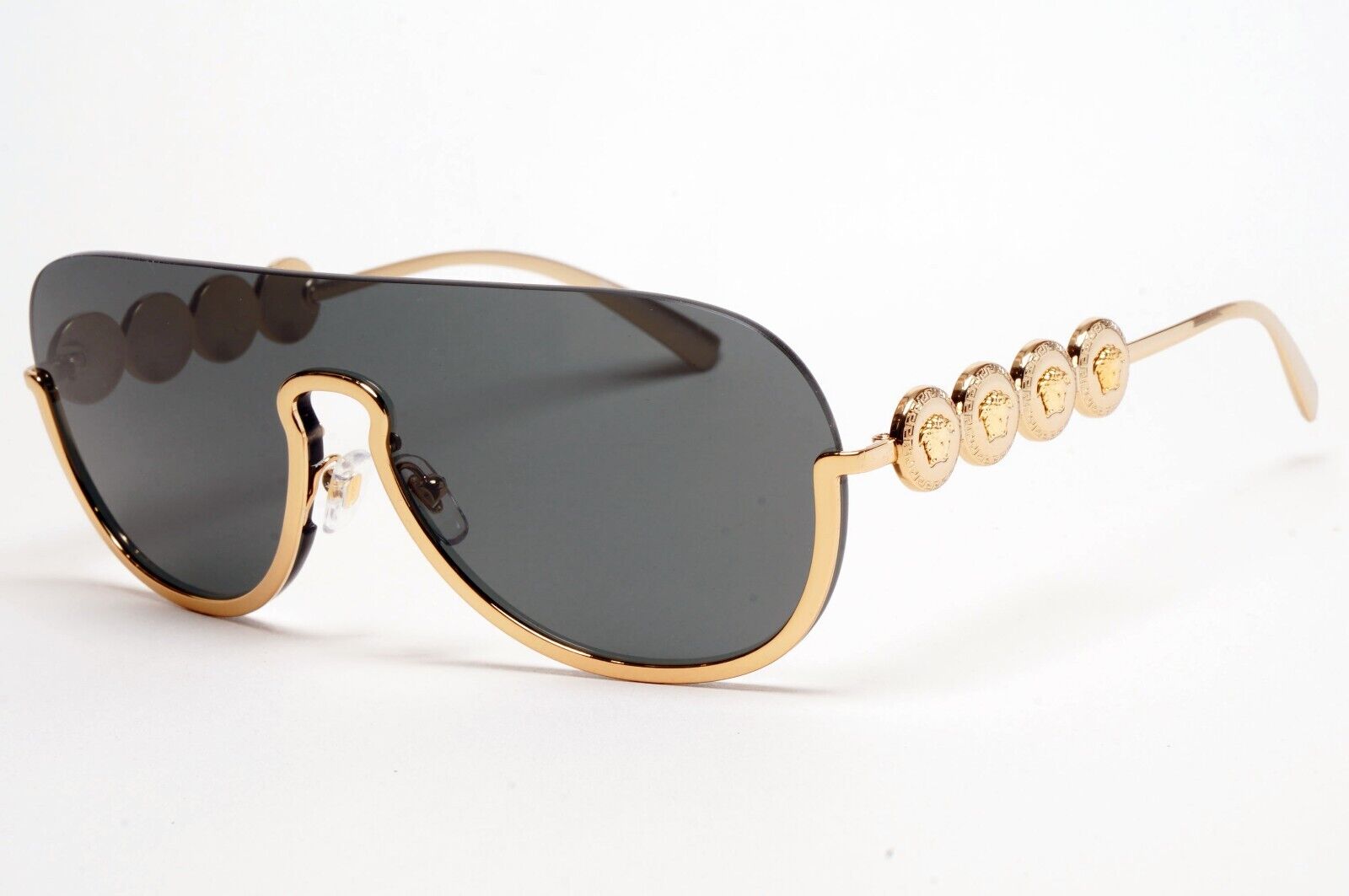 Versace Sunglasses Gold Medusa Visor Shield Shiny Dark Grey MOD VE 2215 1002/87
