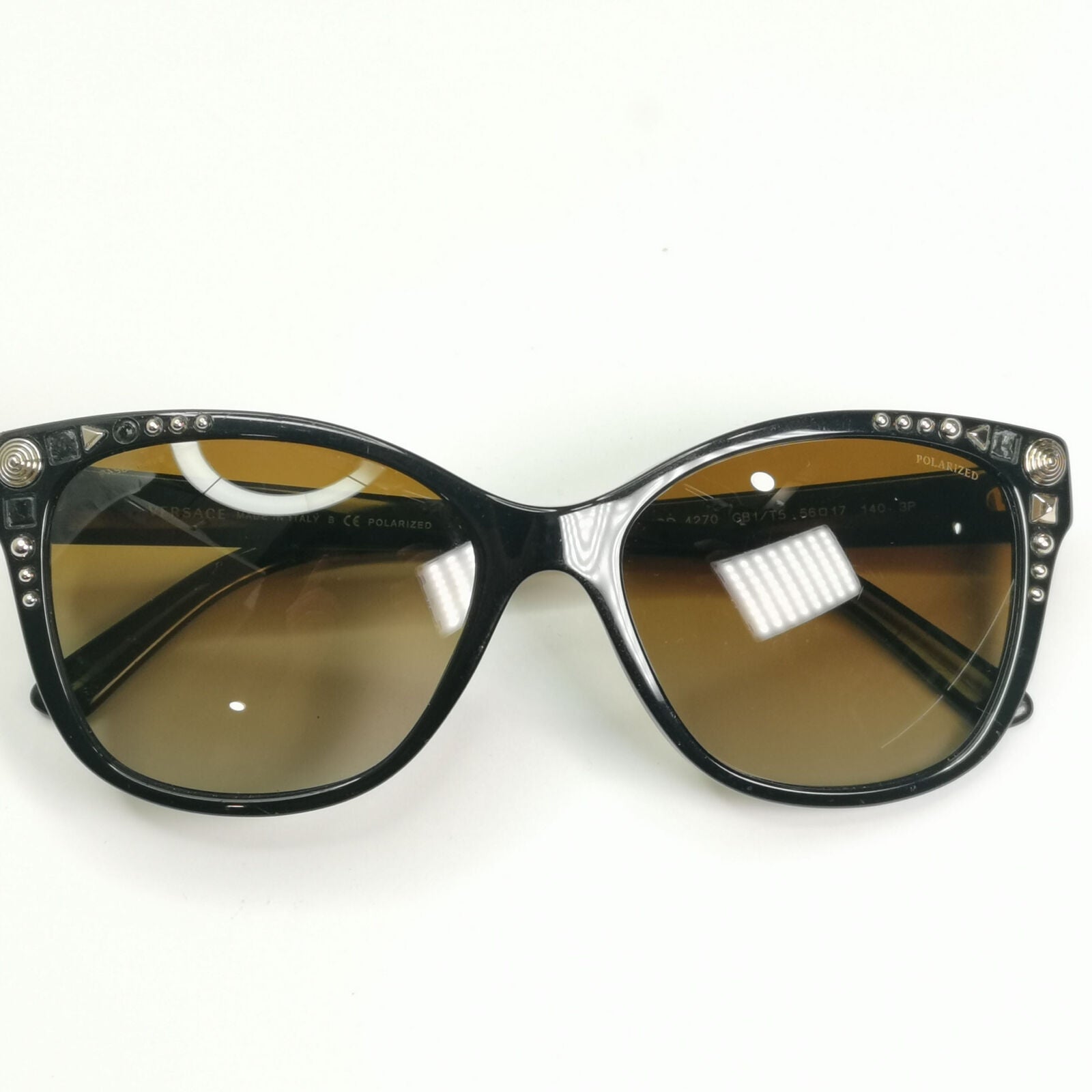 Versace 2013 Sunglasses Polarized Black Brown Gold Studs MOD 4270 GB1/T5 180323