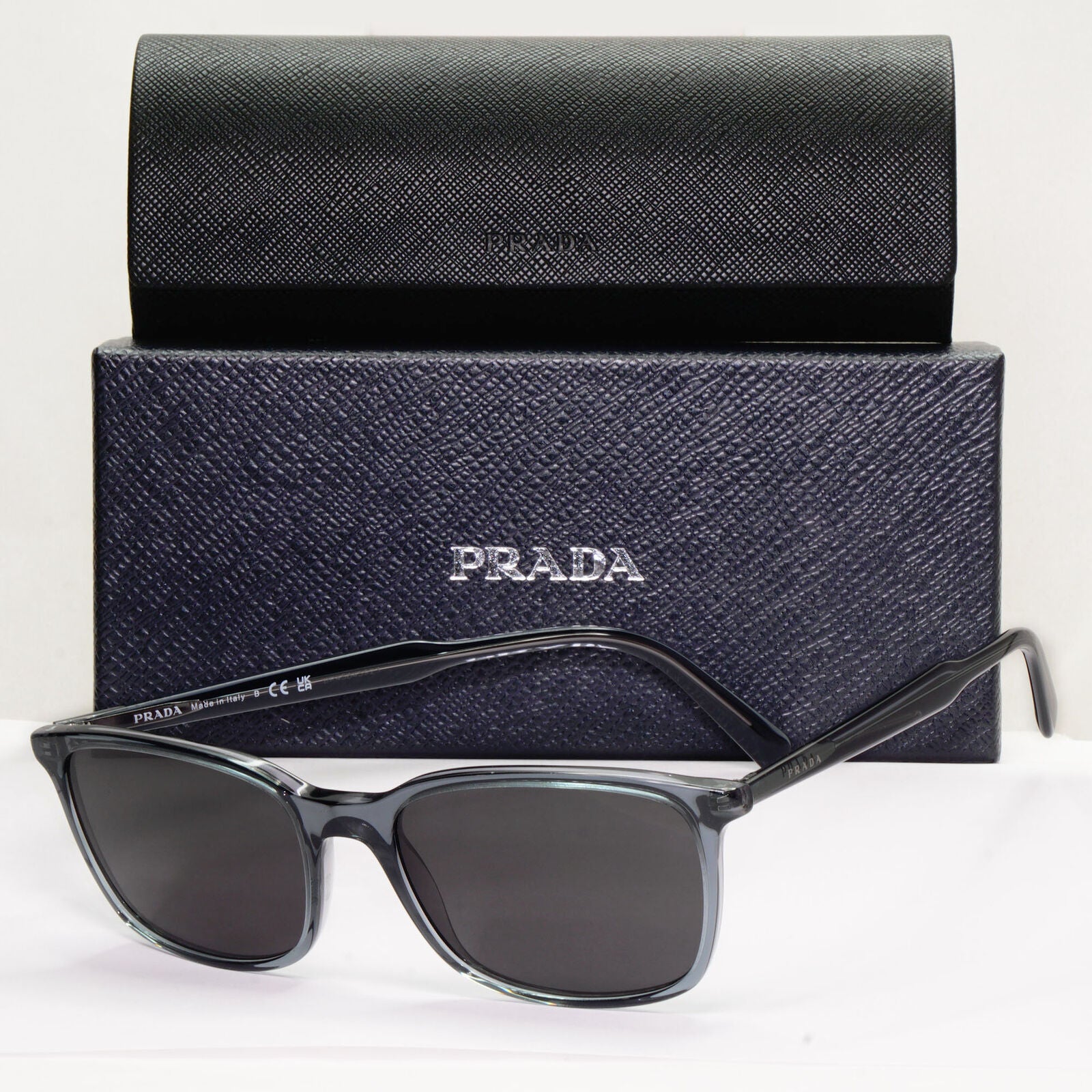 Prada Sunglasses Grey Light Blue Black Square PR13XV VPR 13X 01G-1O1 55mm
